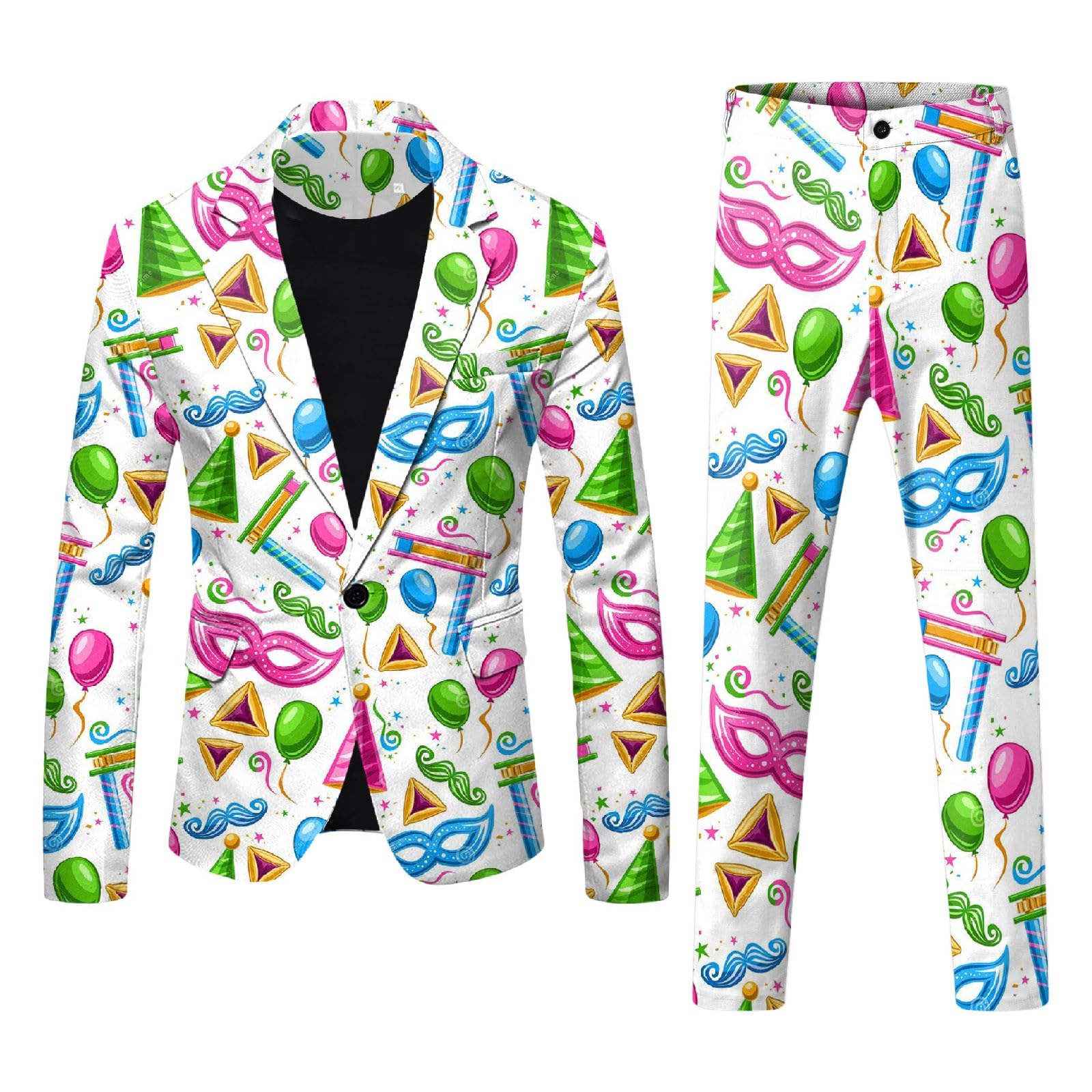 Traje para hombre, carnaval, fiesta temática, disfraz de máscaras divertidas, trajes con estampados coloridos, disfraz de carnaval de los años 60, chaqueta y pantalones, corte ajustado, 2