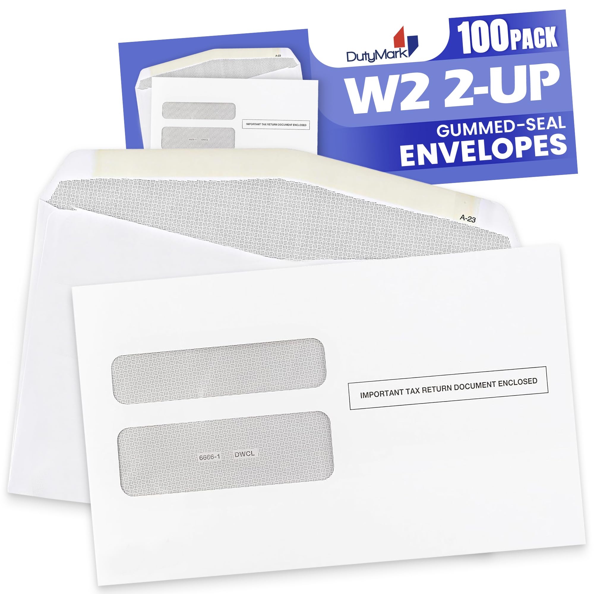 100 sobres W2, sobres de seguridad de doble ventana para formularios de impuestos W-2, diseñados para formularios láser W2 impresos, para escritorio QuickBooks y otros programas de impuestos, 5 5/8 x
