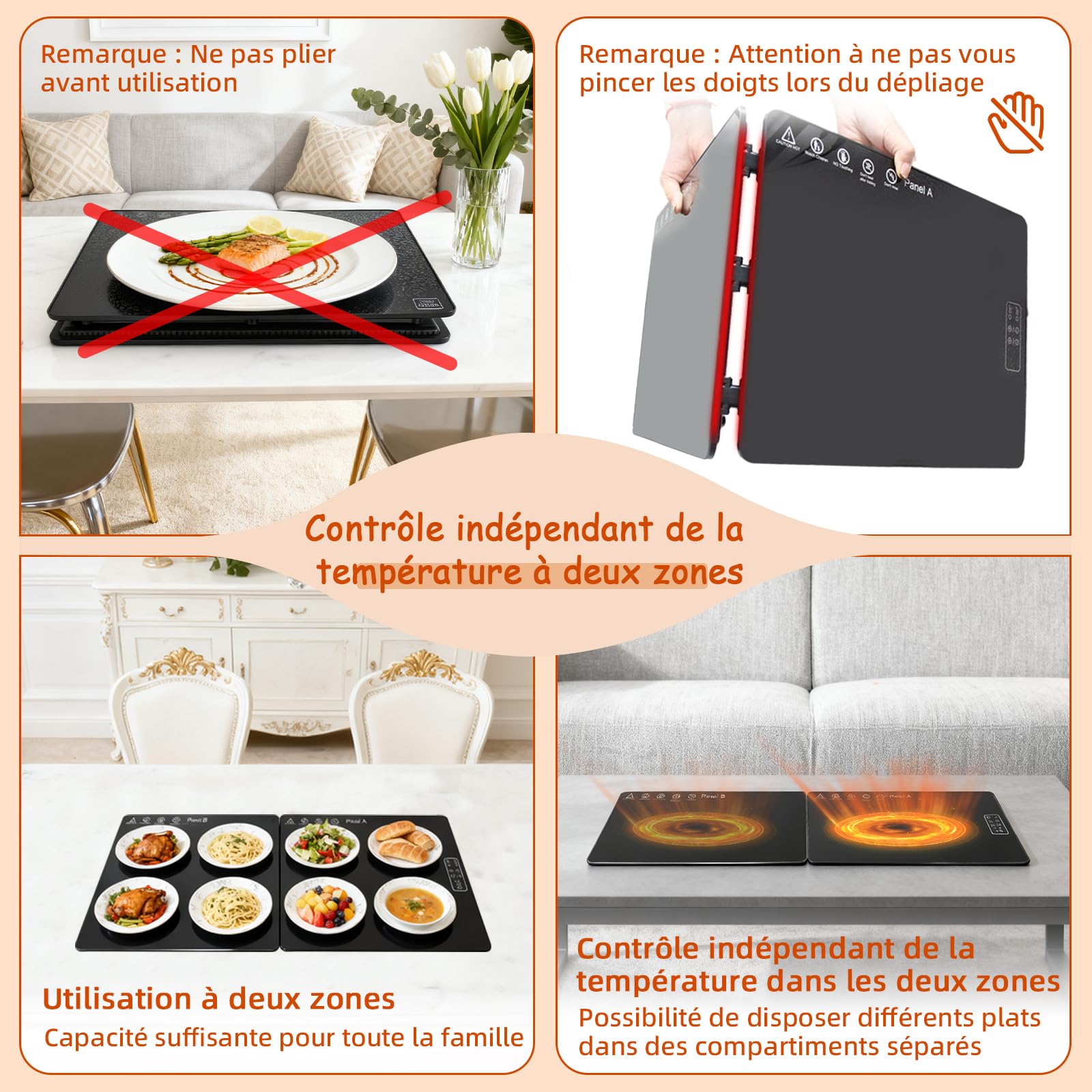 Chauffe Plat Électrique Pliable avec Réglage de la Température,Plaque Chauffante Électrique Multiusage pour Buffet,Banquet et Repas à la Maison