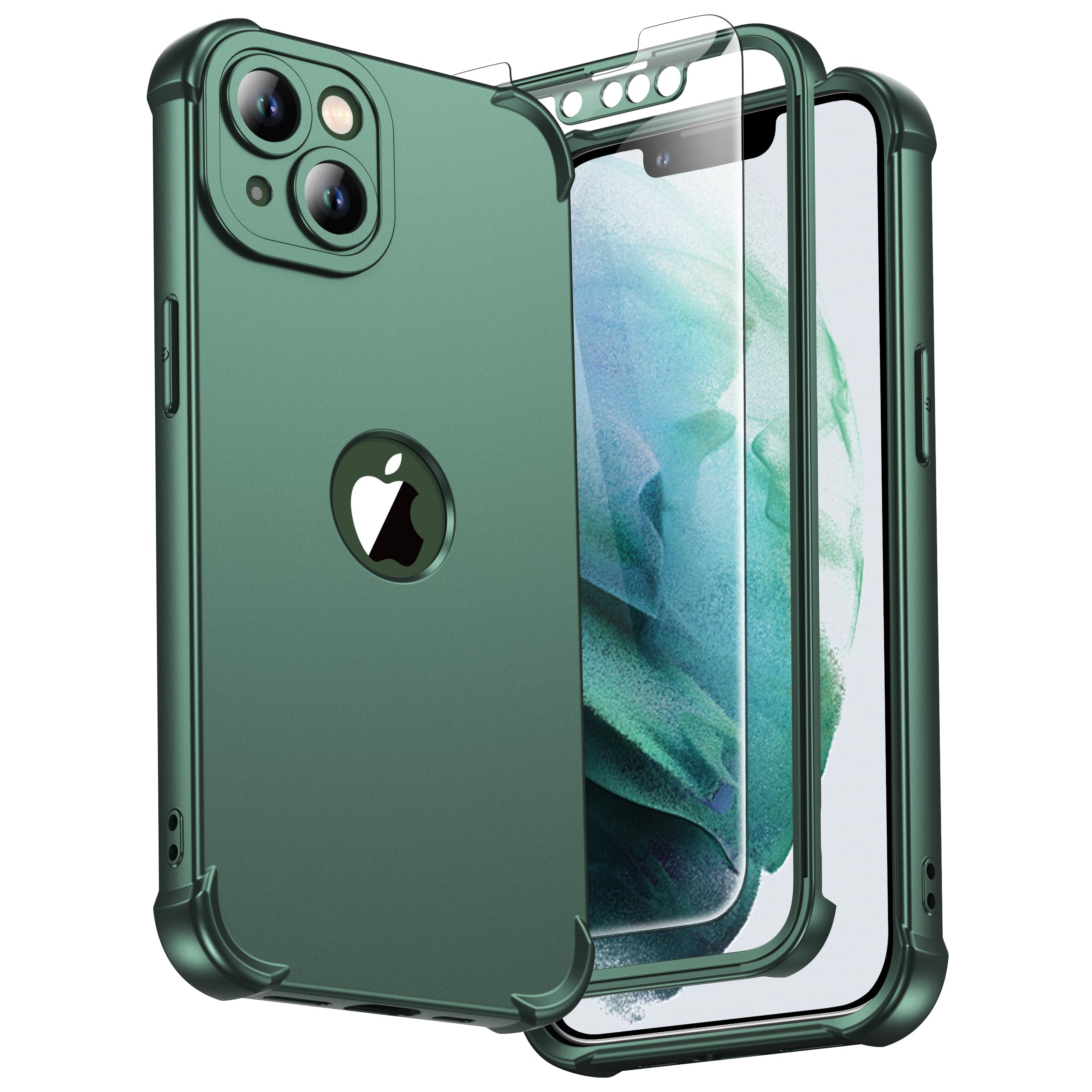 ORETECH for iPhone 13 Case, with [2 Screen Protectors] [15 Ft Military Grade Drop Test] [Camera Protection] 360° Full Body Shockproof Slim Thin Phone Case iPhone 13 Cover 6.1"- Green
