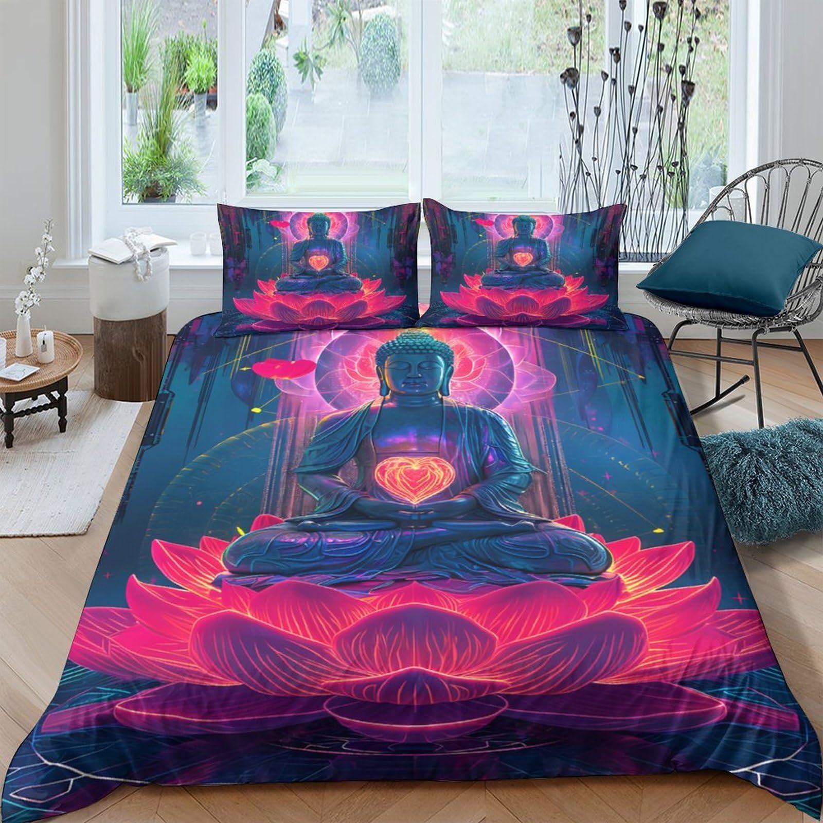 Ctjqhvkz Style-1 3D Printed Meditating Buddha Fitted Sheet Microfiber Soft Breathable Lotus Mandala Mattress Cover For Bedroom Dorm Decor Single（135X200cm）