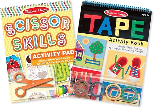 Libro de actividades de Melissa & Doug (idioma español no garantizado), Paquete de libros de manualidades con tijera y cinta