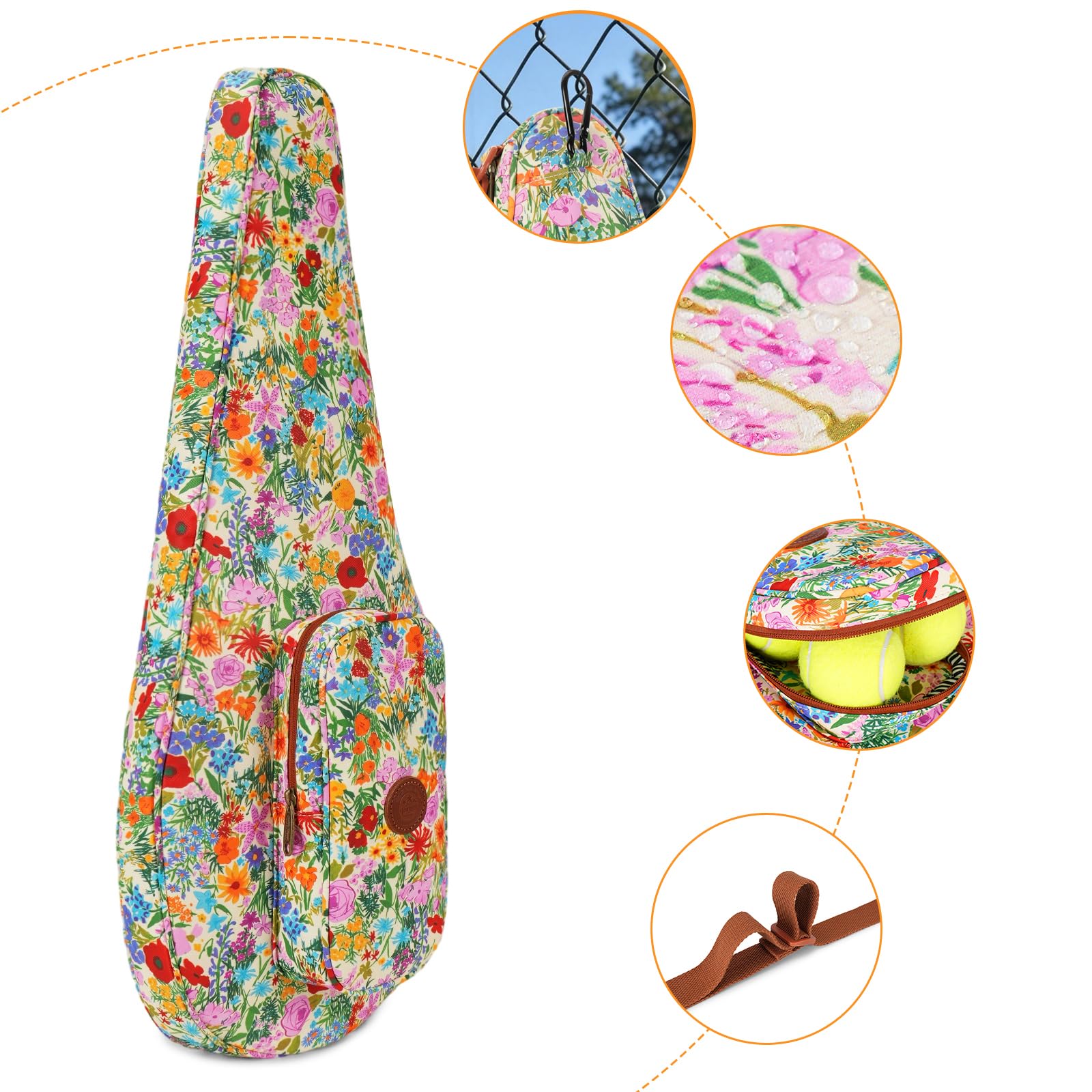 Pokrowiec na rakietę tenisową z paskiem na ramię, wodoodporny nylon