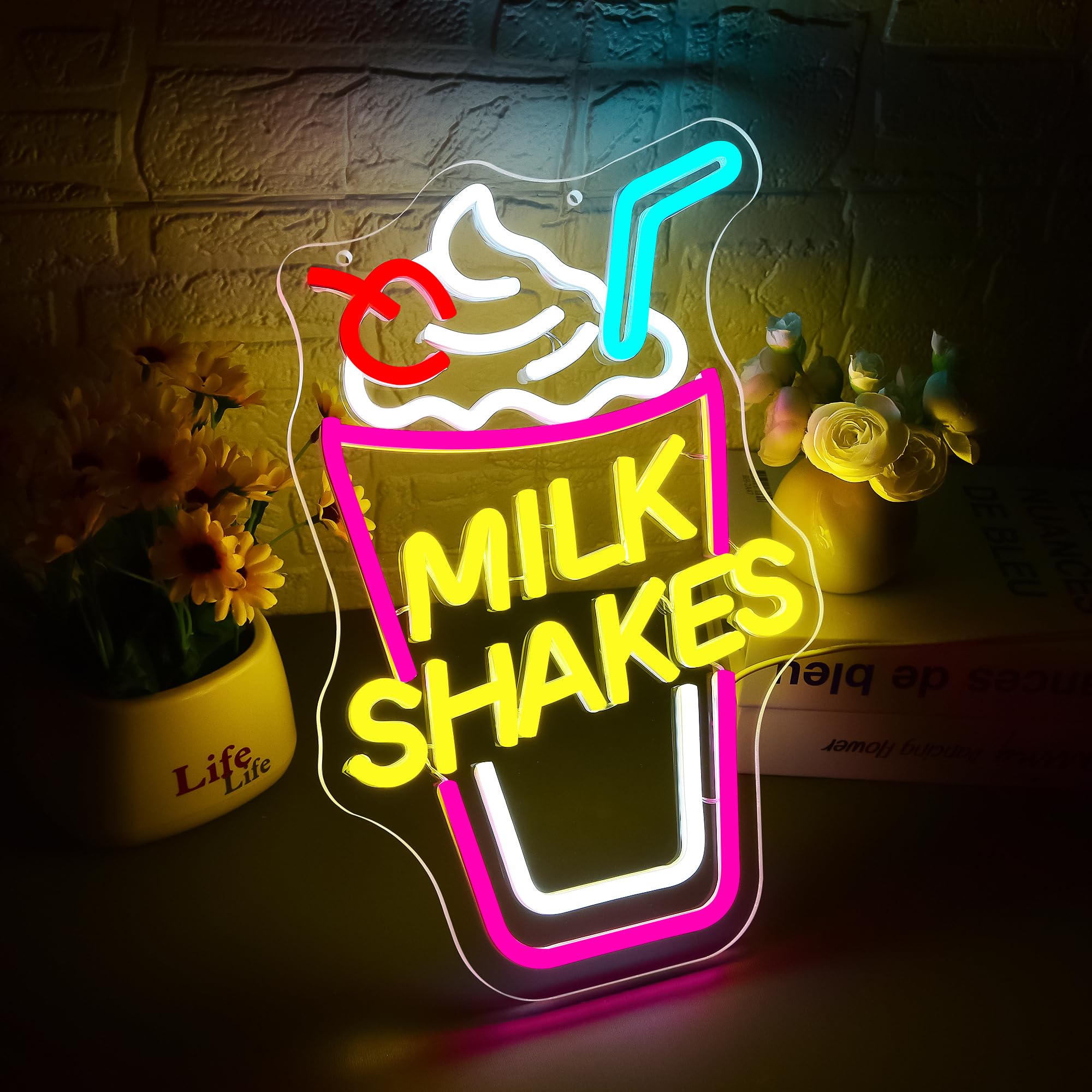 Cartello al neon con frullato di latte, decorazione da parete, dimmerabile, gelato, per negozio di tè al latte, luce al neon a LED, per cibo, bevande, ristorante, pasticceria, bar