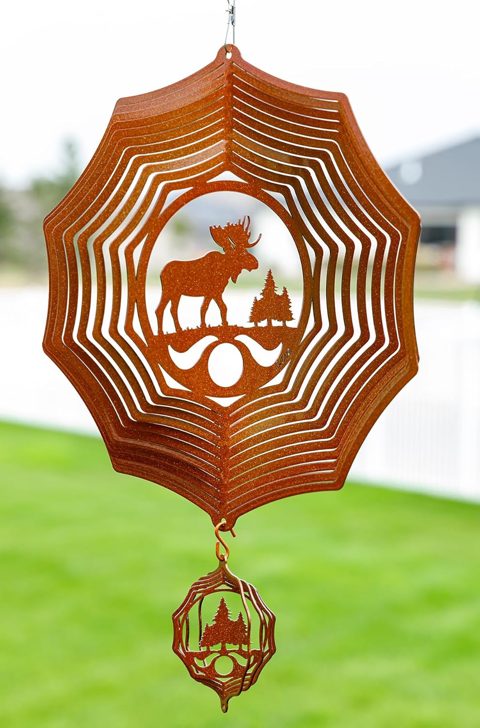 SWEN Products Moose Web Swirly Metal Wind Spinner