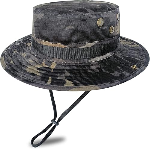 Miniatura 7 de Boonie - Sombrero para hombres y mujeres, protección solar, transpirable y plegable, sombrero de pesca para hombre, camuflaje negro, Camo Negro