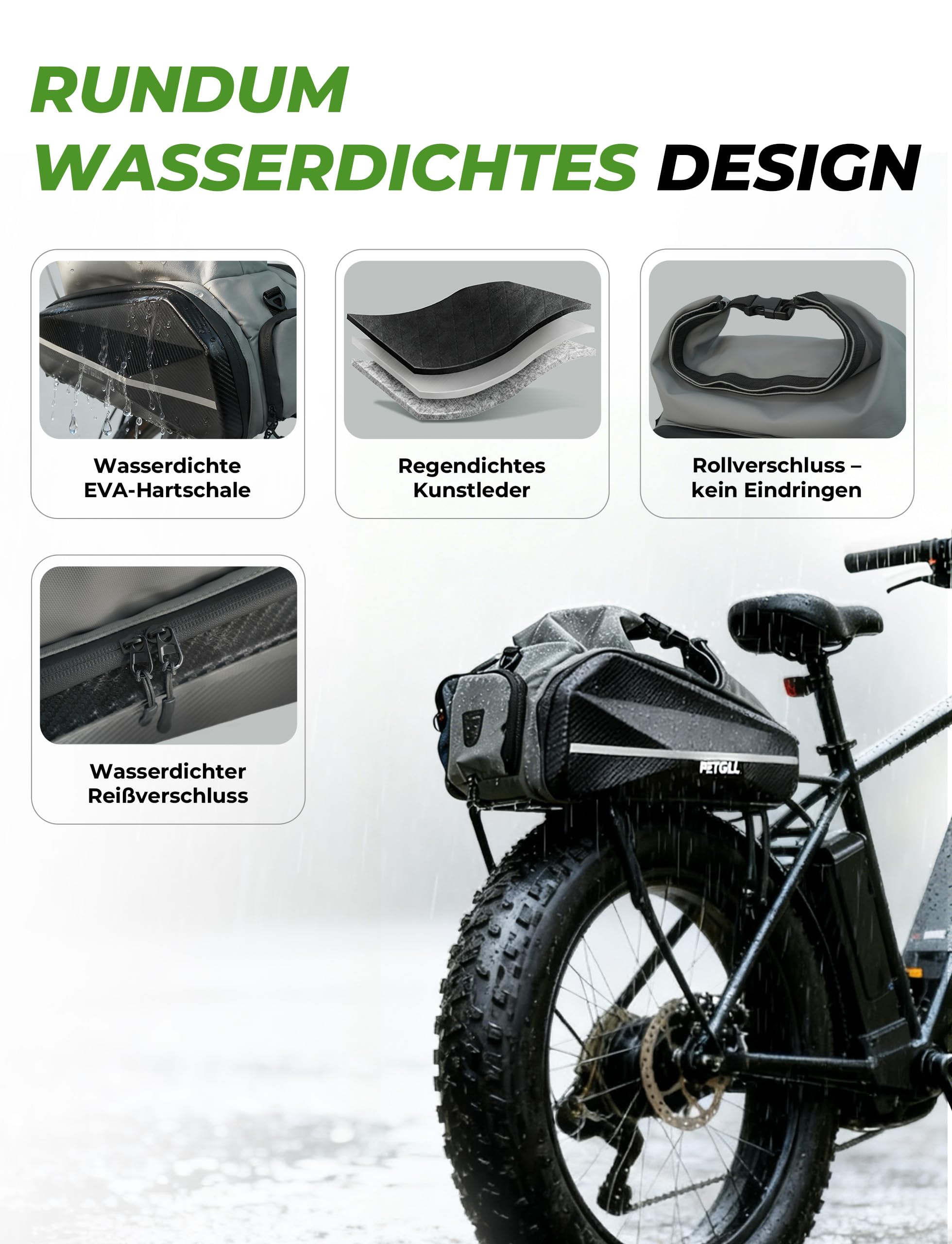 E-Bike Akku Tasche, 40L Hartschale wasserdichte Gepäckträgertasche für Elektrofahrrad mit Reflektorstreifen und Schultergurt, Fahrradtasche für E-Bikes, E-Bike Zubehör