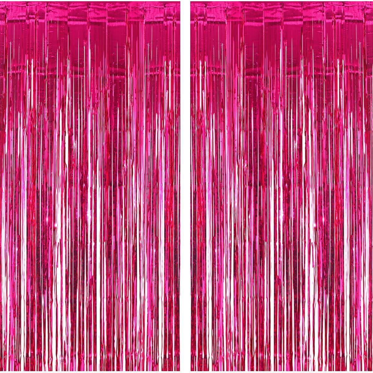 2 Pack 3ft X 9.8ft Pink Fringe Tinsel Backdrop for Birthday Party Foil Fringe Curtain Party Streamers for Party Decorations