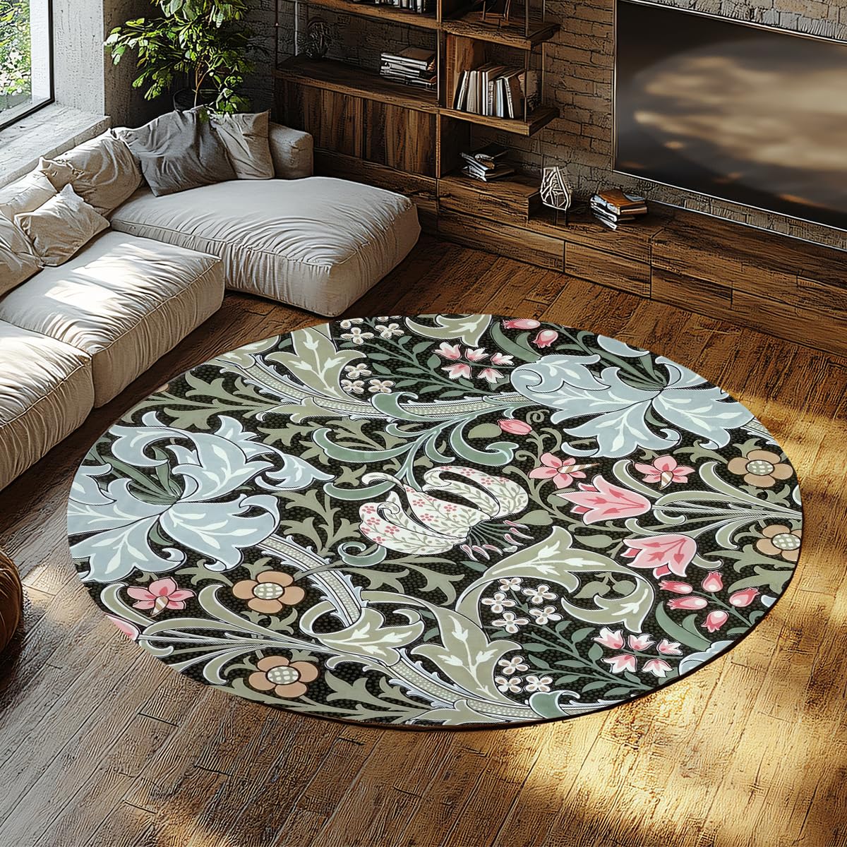 Dywaniki w stylu vintage, kwiatowe, 120 cm, zmywalne, klasyczne, botaniczne, do salonu, sypialni, ultramiękki antypoślizgowy spód, dywan podłogowy, wystrój domu