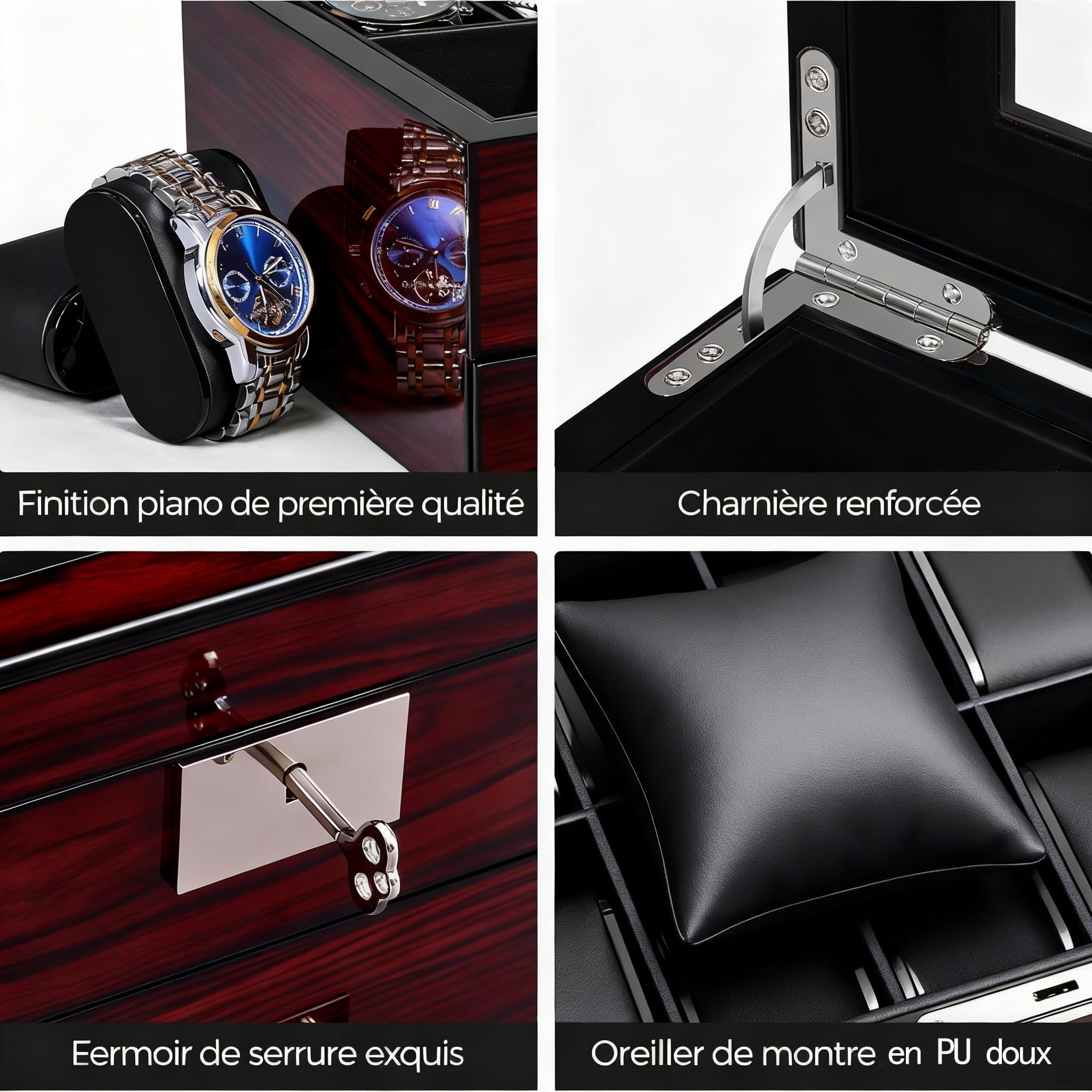 ANWBROAD Boîte à Montre Homme 20 Emplacements | Grand Couvercle Verre Rangement Montre Double Couche Affichage Housse Verrouillable Montres Stand, JWB002Y