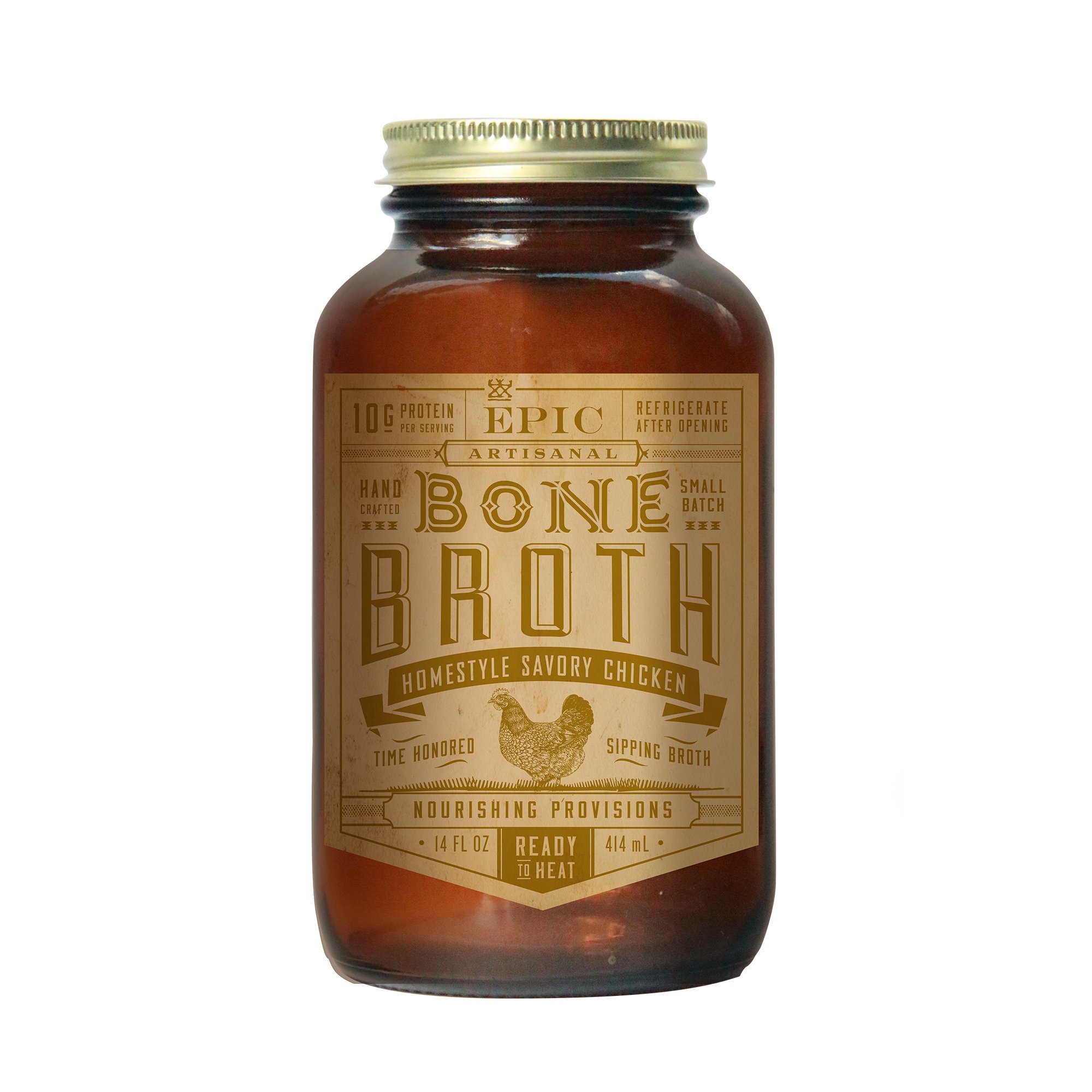 Epic Artisanal Bone Broth, Homestyle Savory Chicken, 14 oz. (3 Pack)