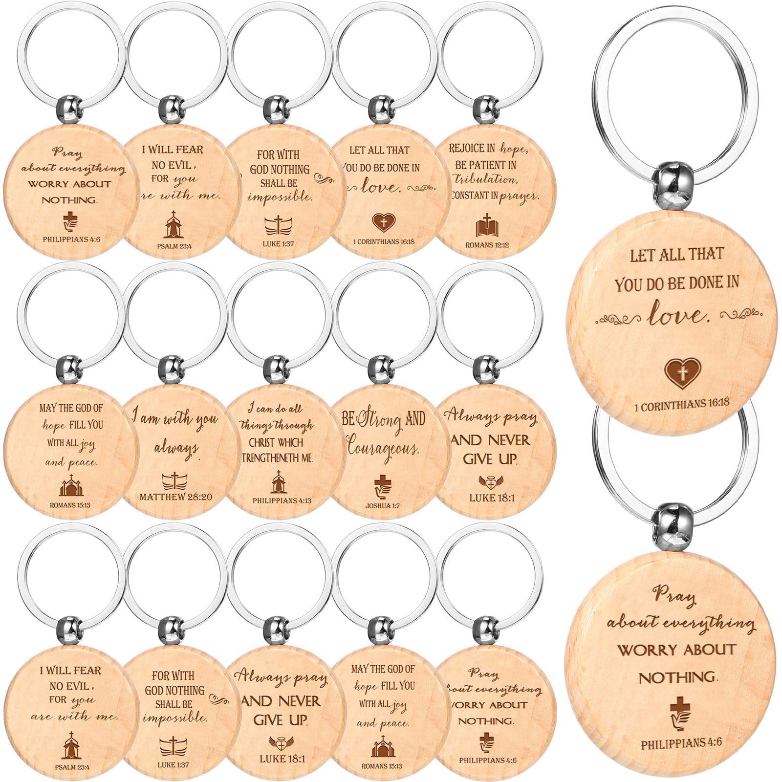 Fumete 50 Pcs Christian Bible Verse Keychains Bulk Inspirational Religious Wooden Key Chains Church Gifts for Men Women