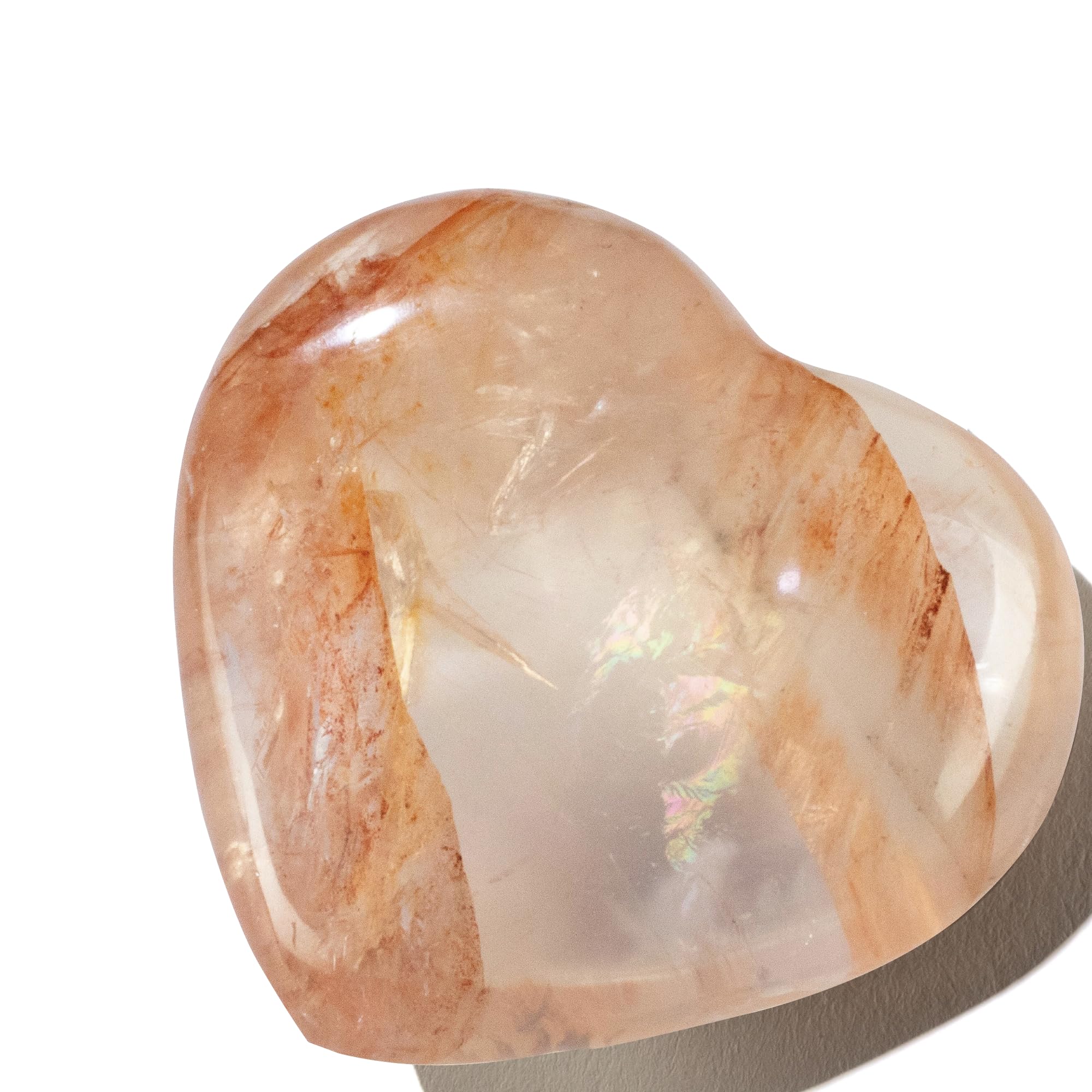 KALIFANO Fire Quartz Heart Carving with Healing & Calming Effects - High Energy Hematoid Cuarzo Reiki Worry Crystal Used for Soothing Anxiety and Stability (Stone Information Card Included), fire