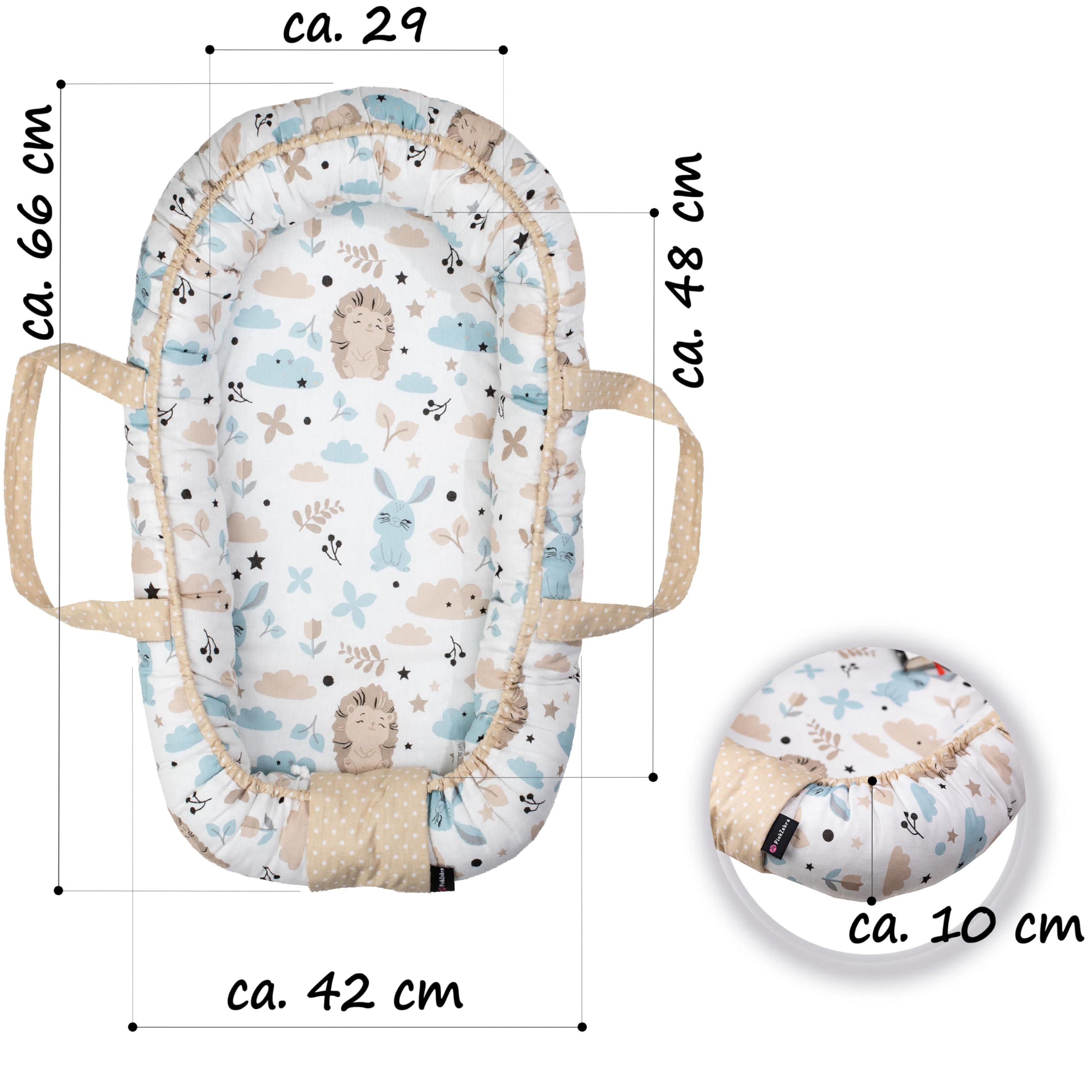 PinkZebra Tragetasche,2 in 1 Tragetasche, Tragenest Kokon aus Baumwolle, Igel und Freunde