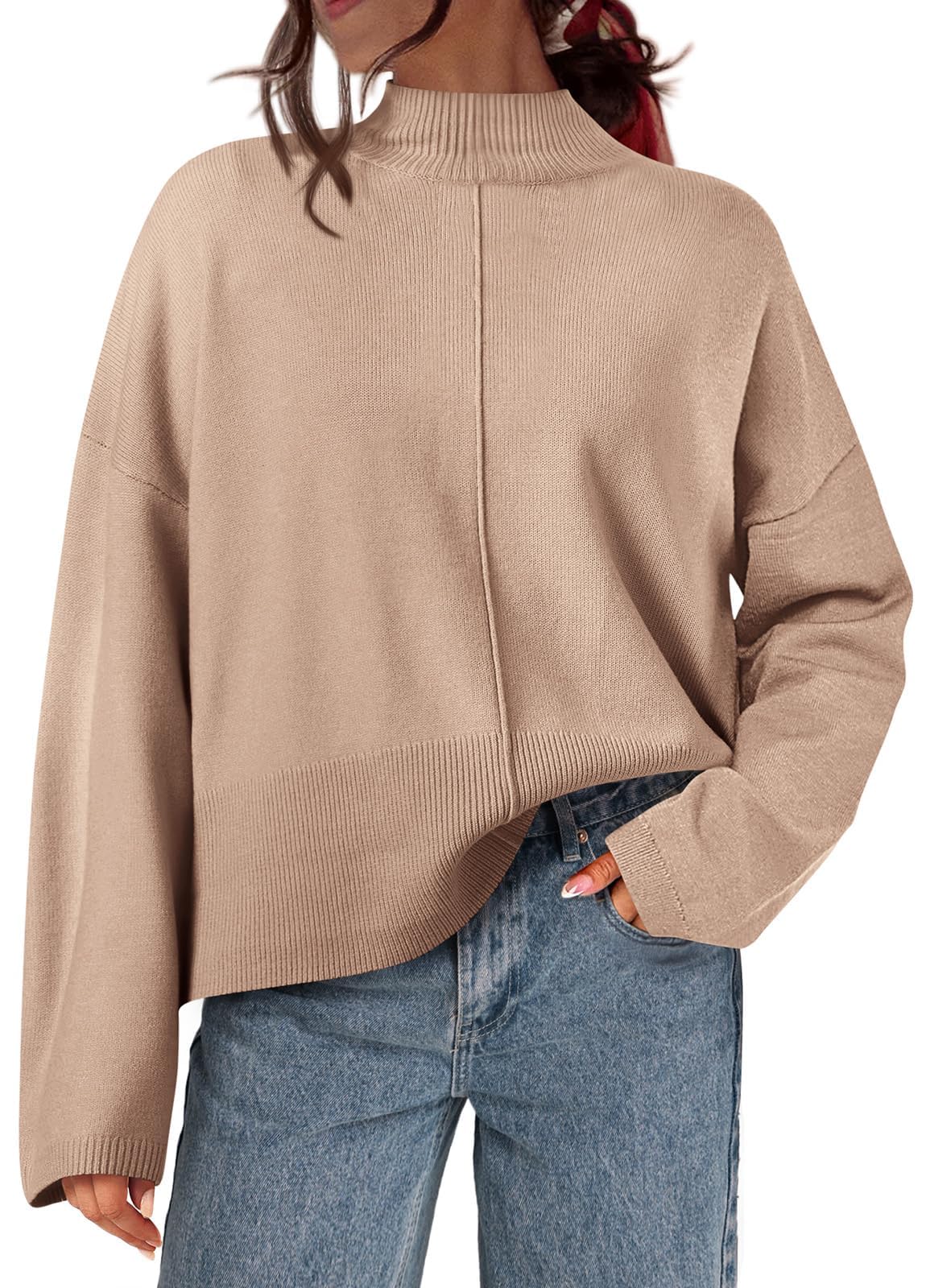 PRETTYGARDEN Womens Sweaters Fall 2025 Long Sleeve Ribbed Knit Pullover Loose Mock Neck Lightweight Casual Sweater Tops
