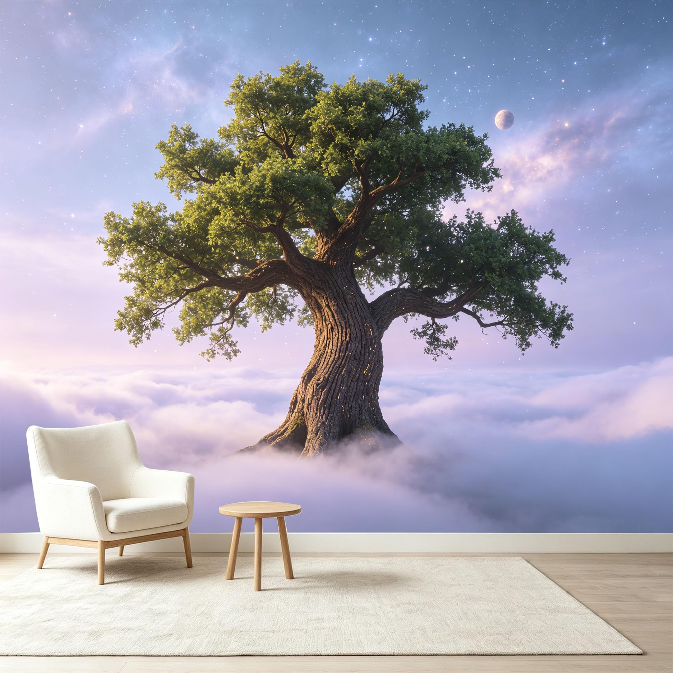 Custom Size Wall Murals Cosmic Ancient Tree Nebula Energy Starry Sky Self-Adhesive Wall Fabric Removable Wallpaper Wall Decor for Living Room Bedroom Bathroom