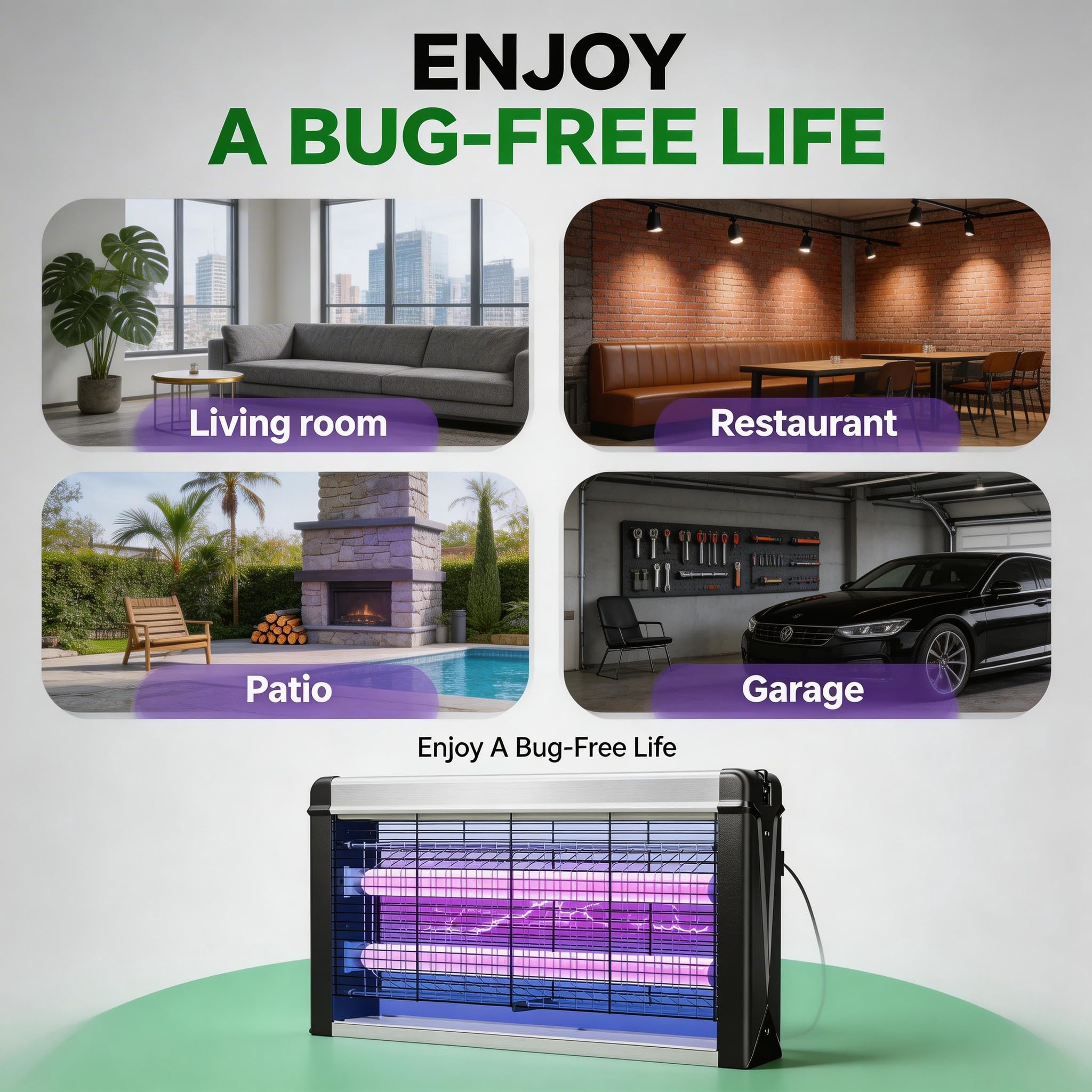 Bug Zapper Indoor Leistungsstarker 20W Elektronischer Fliegenvernichter für Mücken, Pilzmücken, Motten & fliegende Schädlinge - Ideal für Zuhause, Küche, Esszimmer, Schlafzimmer, Büro, Restaurant