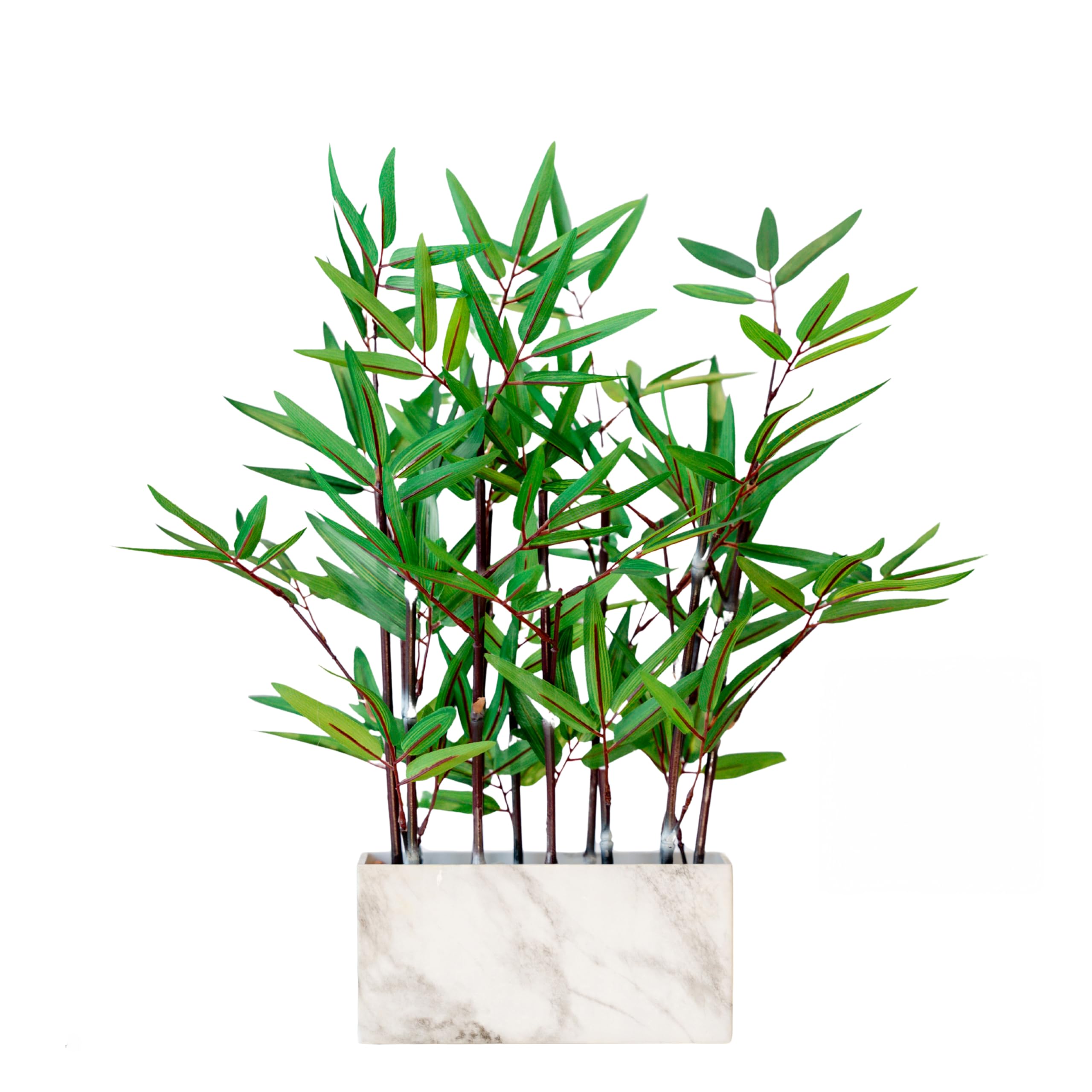 365 Blooming Decor 18 inch Tall Rectangular Potted (Marble Pattern) Faux Black Bamboo Plant-Luxury Artificial Black Bamboo Tree in Marble Pattern Pot for Home, Office, Kitchen, Counter Top, Zen Decor.