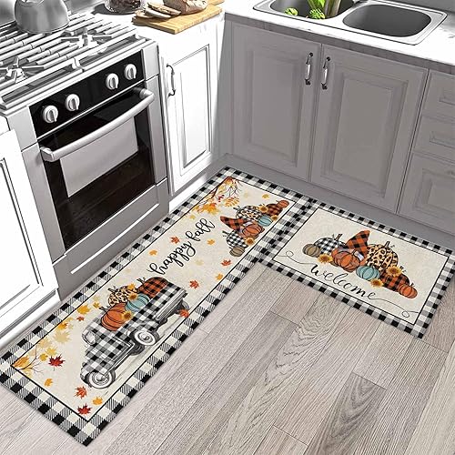 PRINT PICTURE ARTHOME Alfombras de cocina absorbentes antideslizantes para piso, alfombra de cocina de otoño de Acción de Gracias, calabaza, gnomo,
