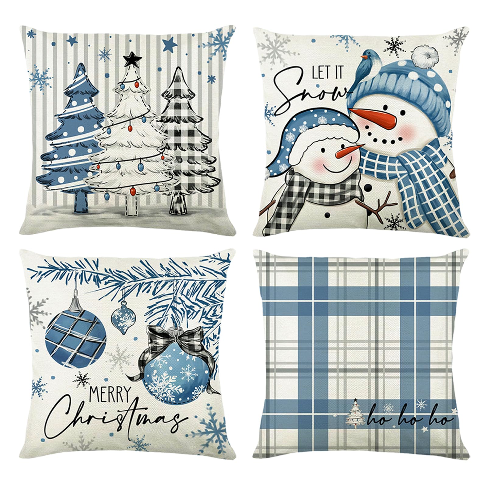 POPOYU 2 Pezzi Federe Cuscini Natalizi,45x45cm Copricuscini Natalizi Per Divano e Lino,Federa Natale Decorativo Inverno,Copricuscini Per Divano Salotto e Camera(F