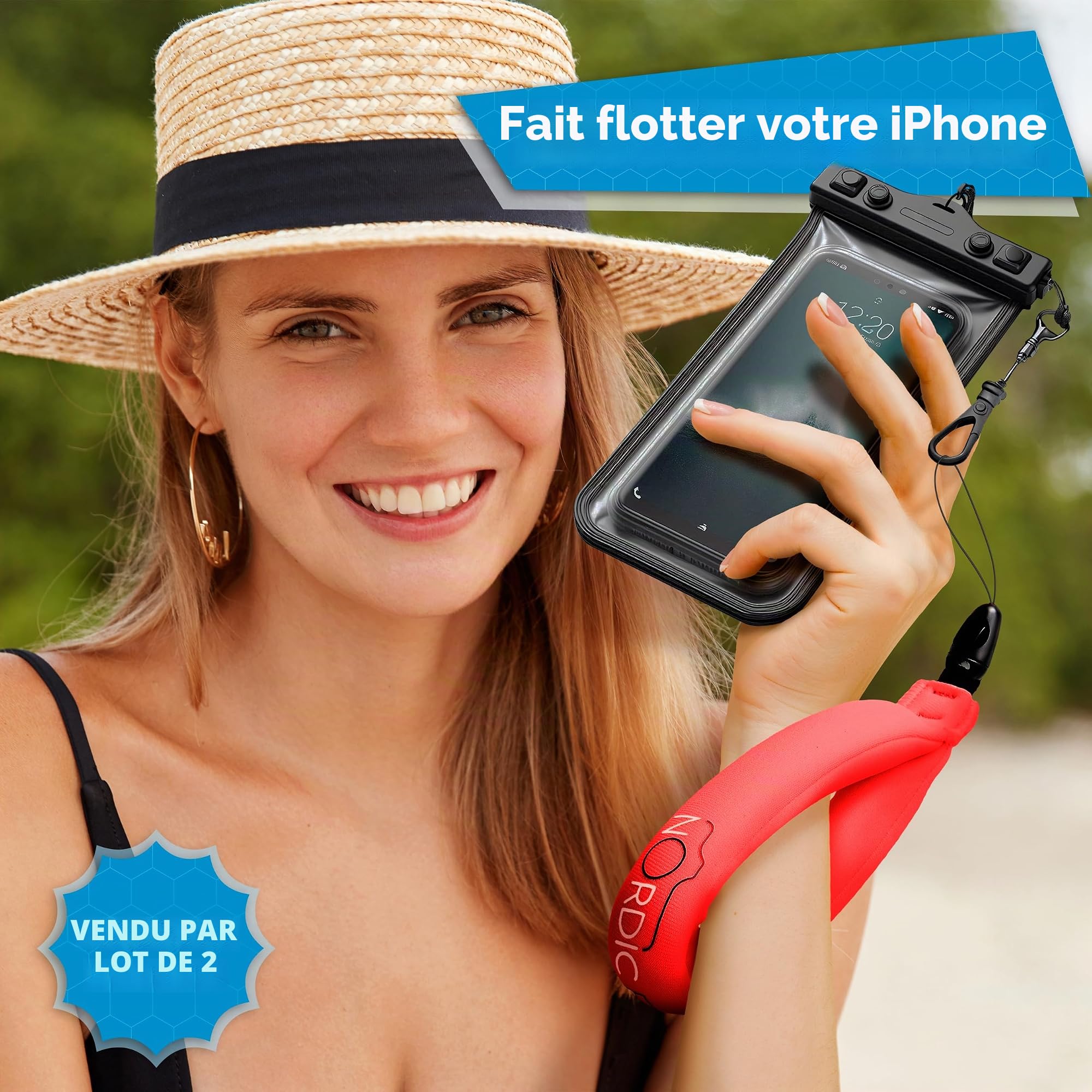 Lot de 2 flotteurs étanches pour appareil photo - Dragonne pour appareils sous-marins – GoPro/Panasonic Lumix et plus – Flotte téléphone, étui, maintient clés, évite couler – (rouge et orange)