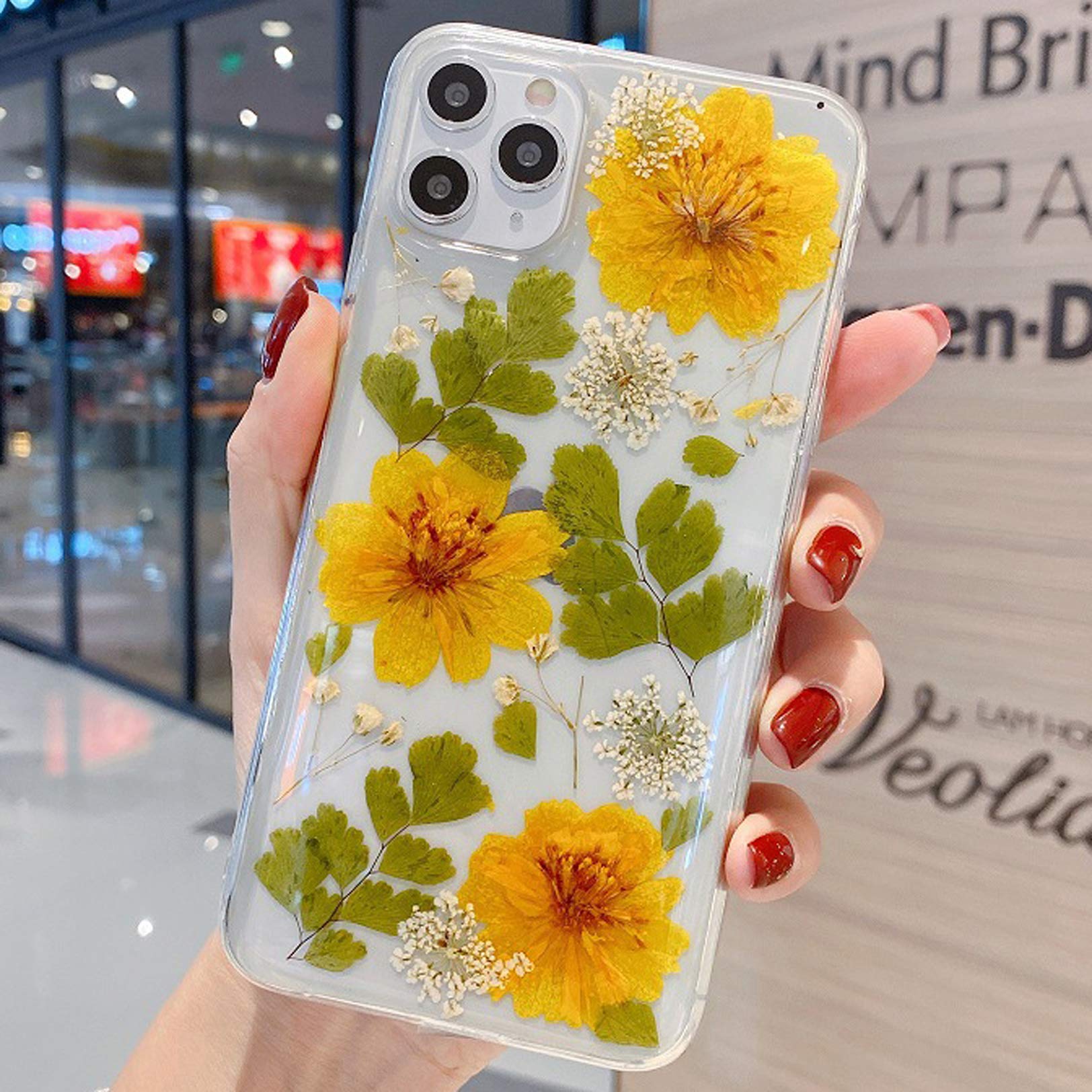 Custodia IPhone 12 Pro Con Fiori Secchi – Floreale Naturale, Eco-friendly, Blu, Supporta Ricarica Wireless - 5