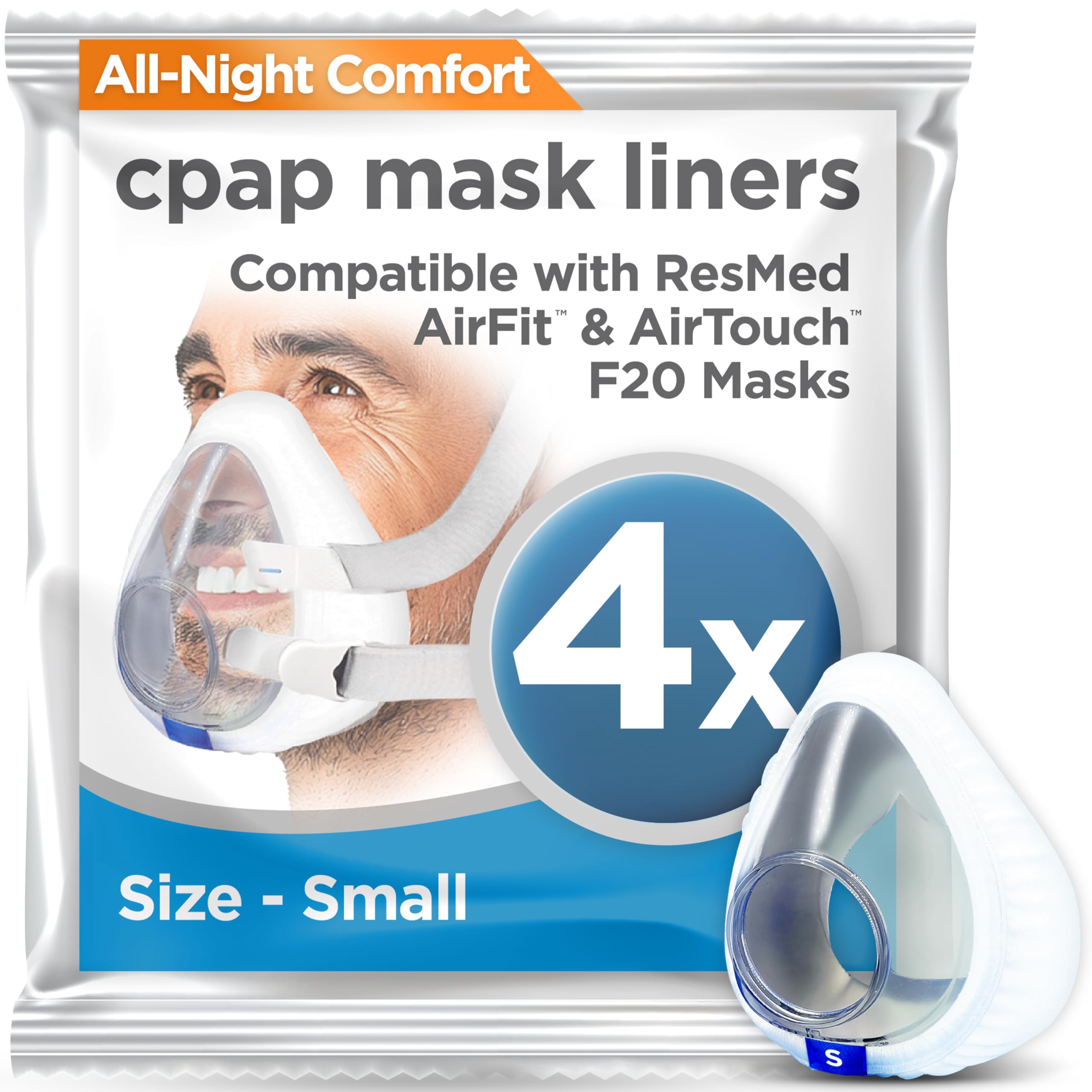 resplabs CPAP Mask Liners Compatible with the ResMed AirFit and AirTouch F20 Full Face CPAP Mask - Small (Pack of 4)