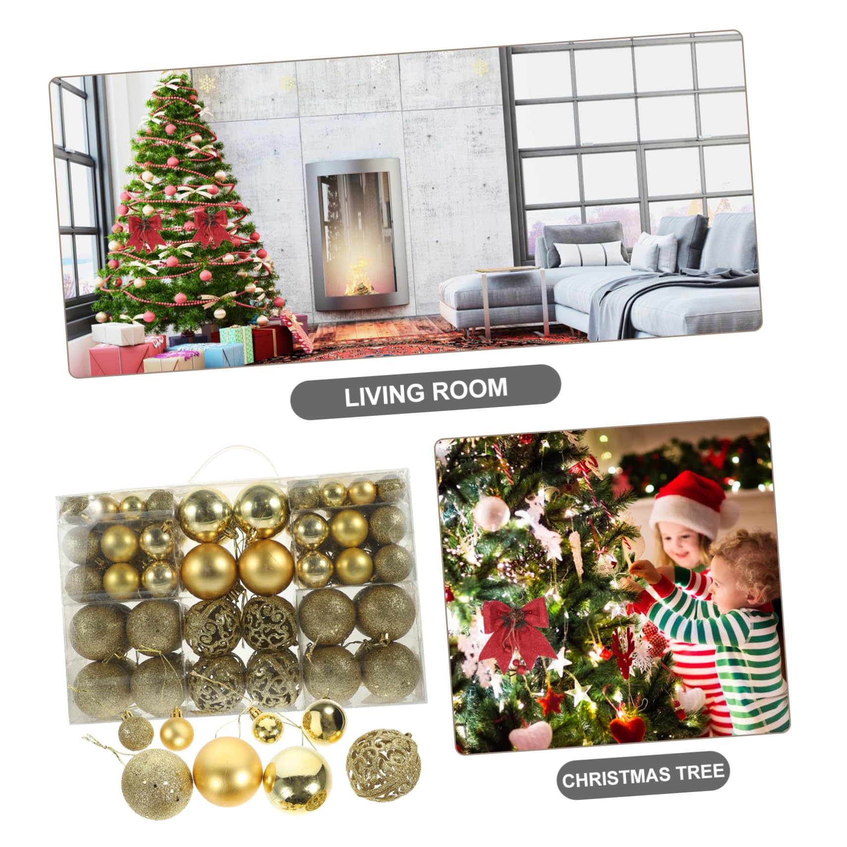Ipetboom Caja 100 Bolas Navideñas Colgantes de Plástico Dorado para Adorno del Árbol de Navidad, Accesorios Creativos para Fiestas y Escenas Festivas