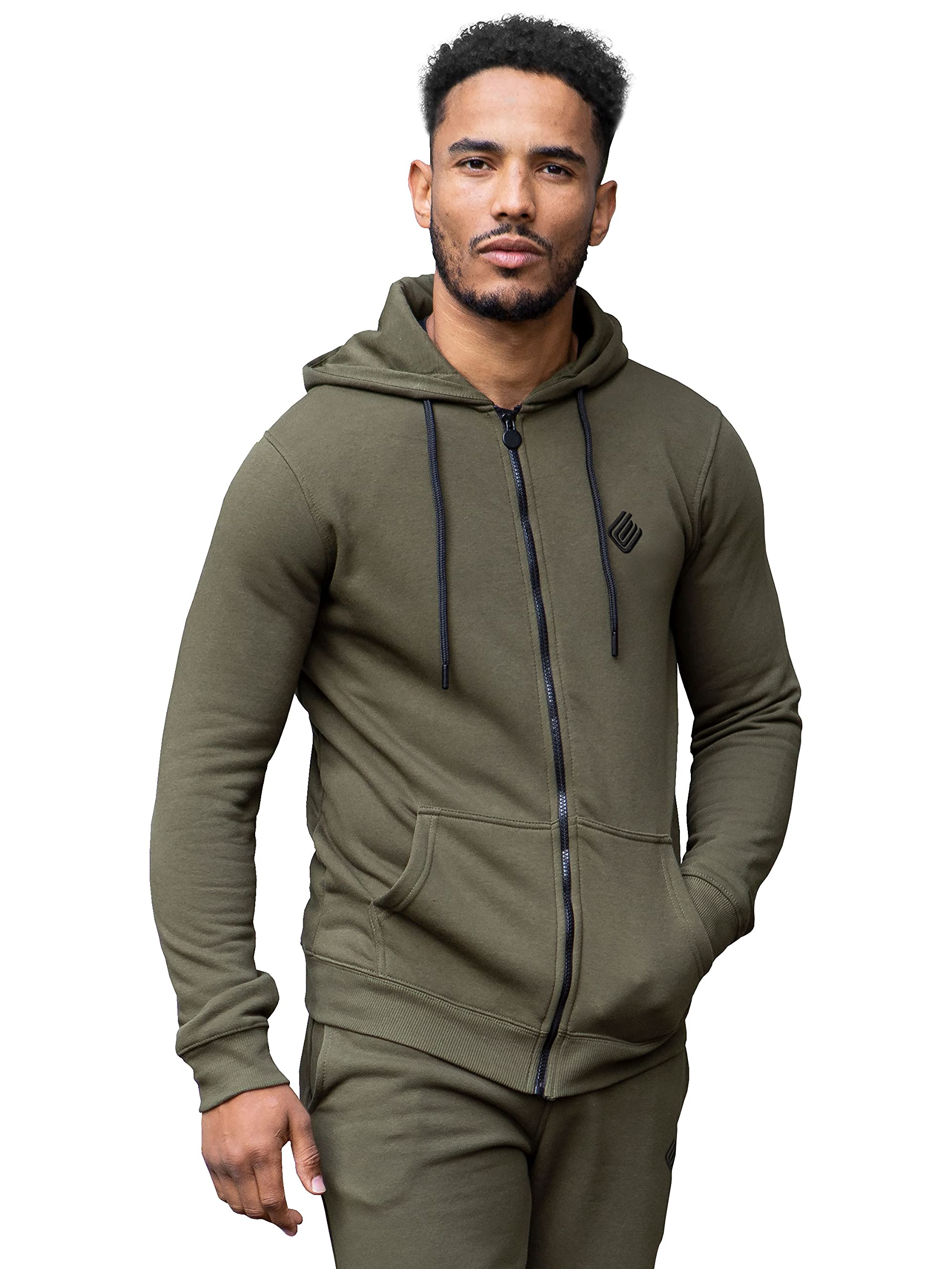 Ze Enzo Men's Khaki Enzo Hoodies Zip Up Hooded Fleece Hoody Coat Winter Warm Jacket Track Top Xl