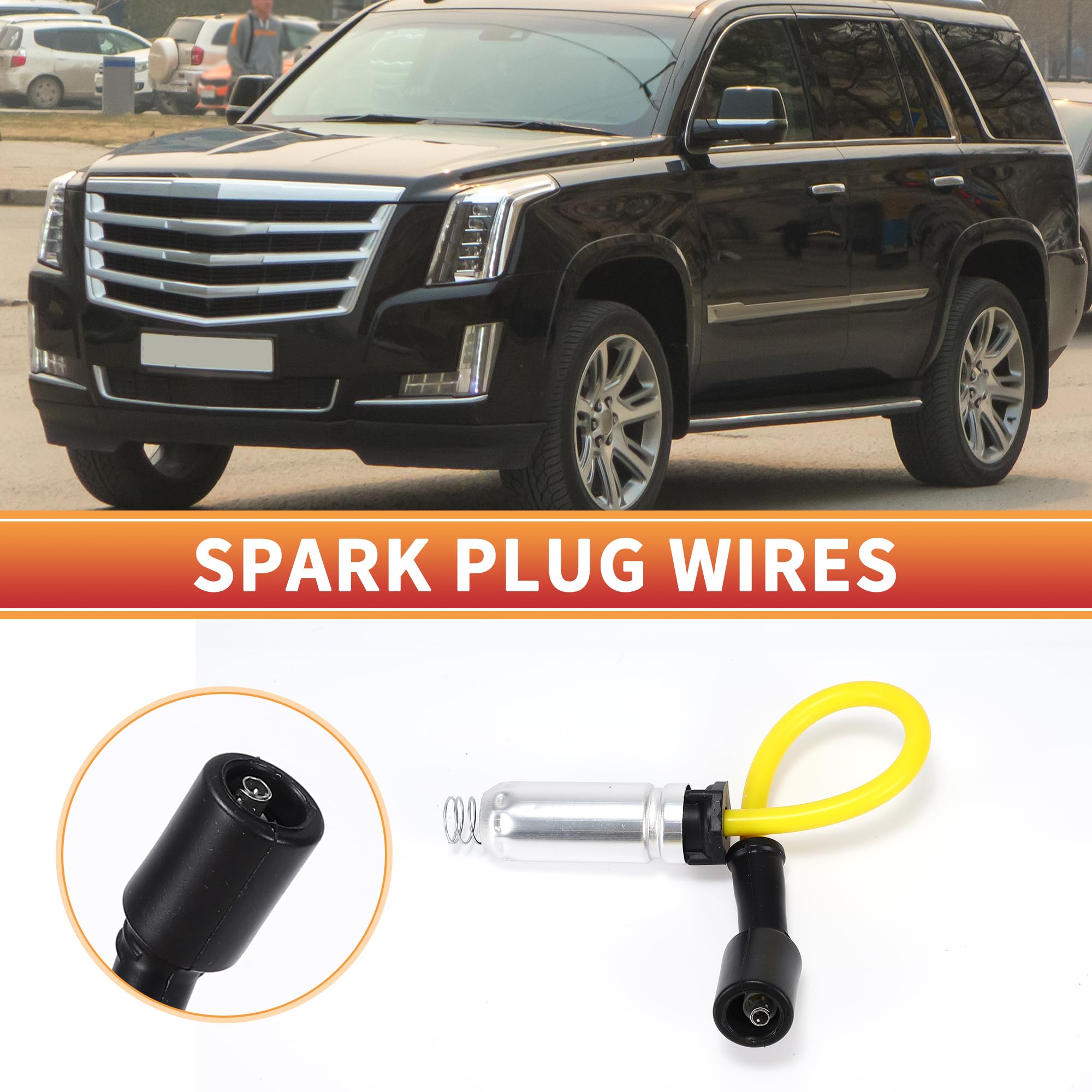 QUARKZMAN Set De Cables De Bobina Para Cadillac Escalade 5.3-6.0L 02-06 | No.12192133, Amarillo, 8 Uds, Silicona/Níquel/Acero Inox, Para Chevrolet 99-07, Para Gmc 99-07, Para Hummer H2 03-07
