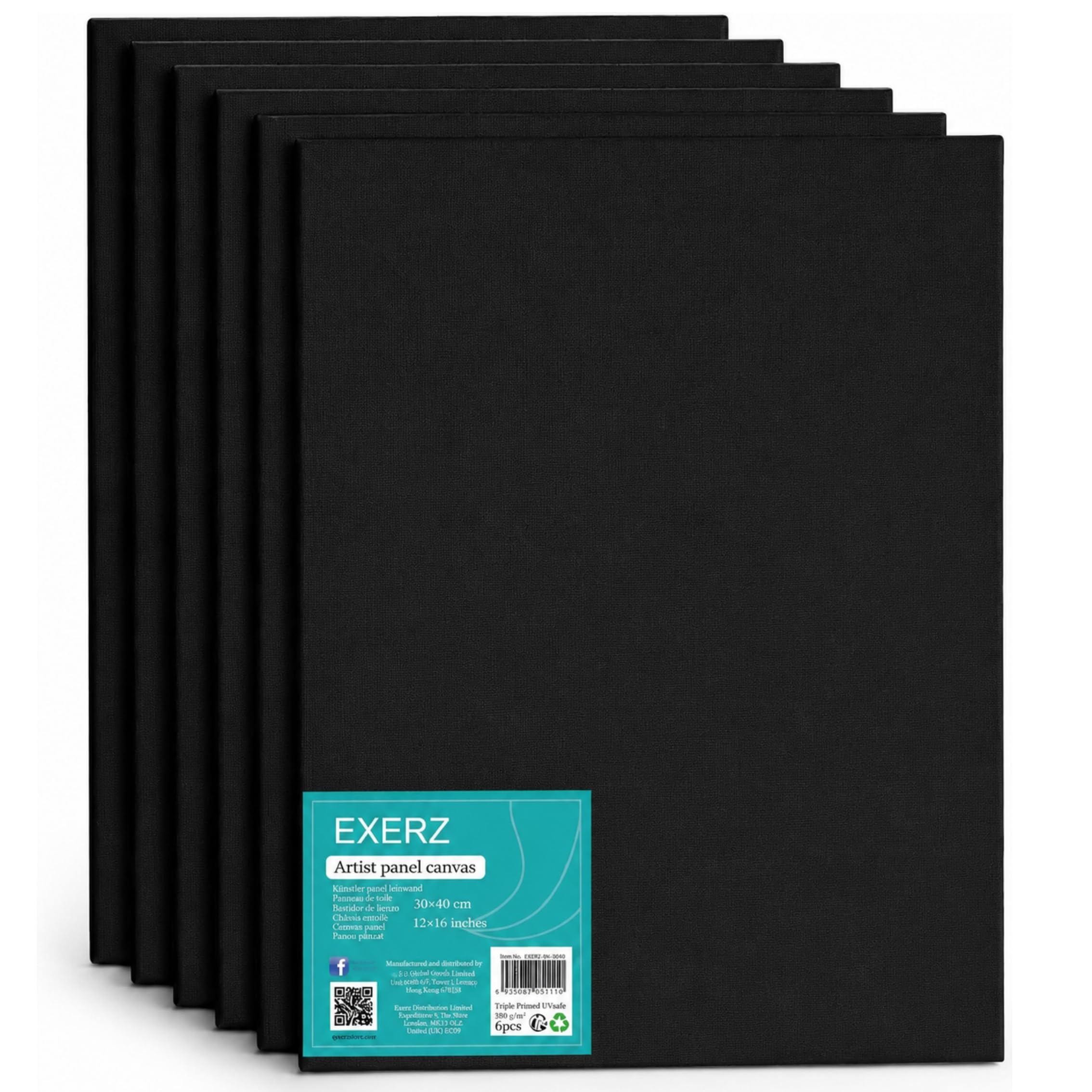 Exerz 30x40cm Canvas Panels Black - 3mm 280gsm 100% Cotton Artist Canvas Board/Triple Primed/Acid Free/Medium Grain - Oil & Acrylic Painting for Artists (30x40cm-6pk Black)