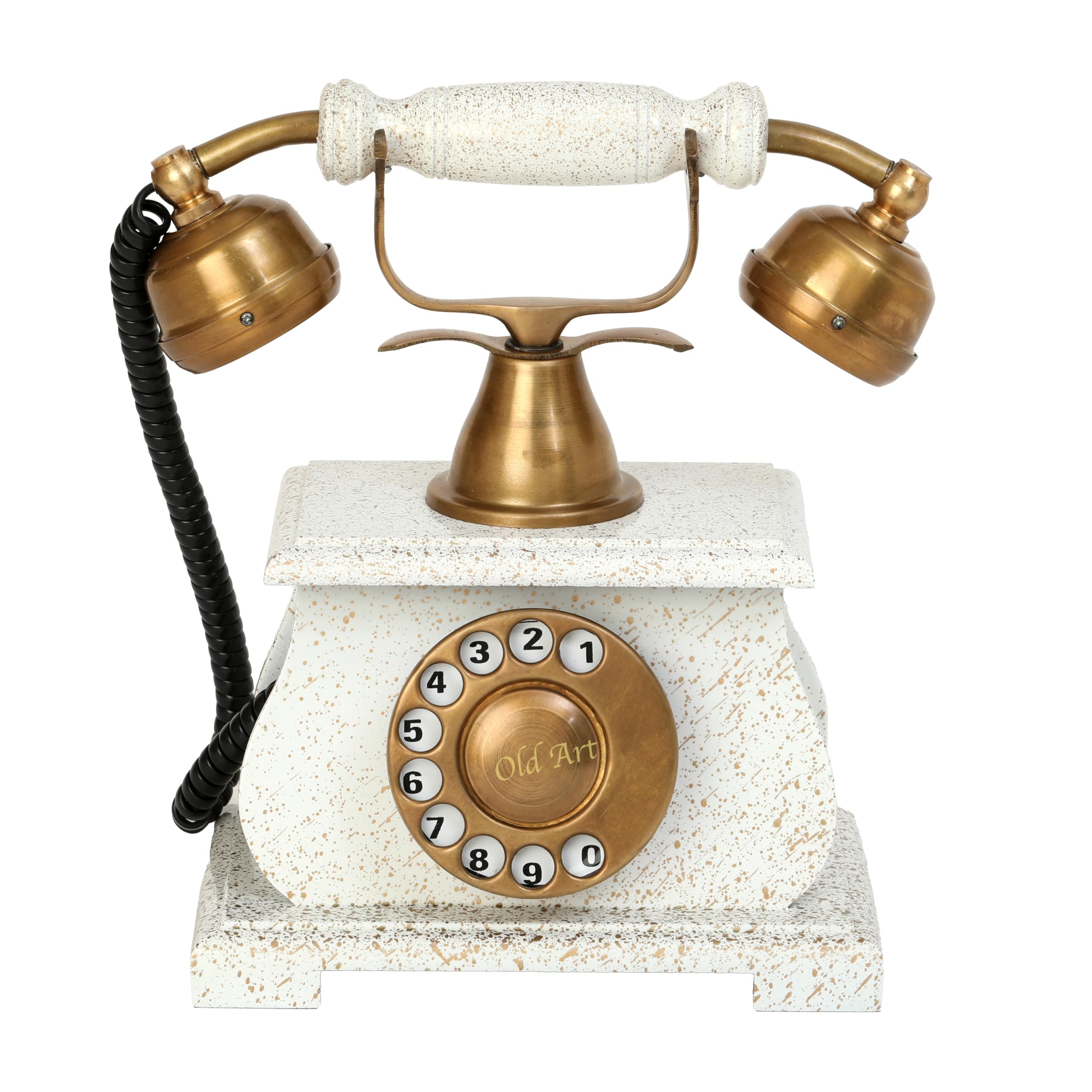 Victorian Old Classic Telephone White Wooden and Golden Carving Works Vintage Brass and Wooden (Non Working) Telephone Decor Gift.-image-45