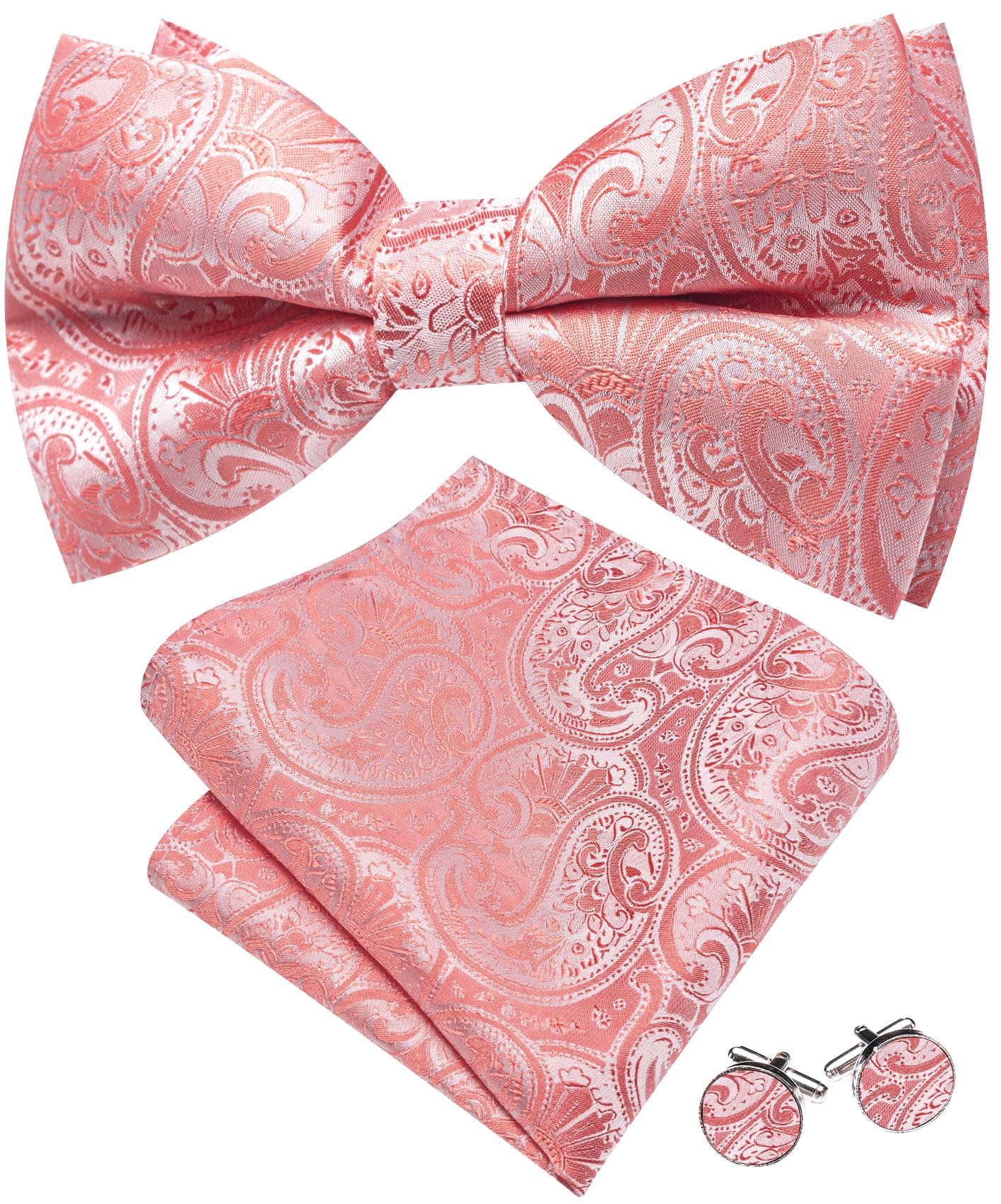 Barry.Wang Paisley Striped Bow Tie for Men Silk Pre-Tied Bowtie Set