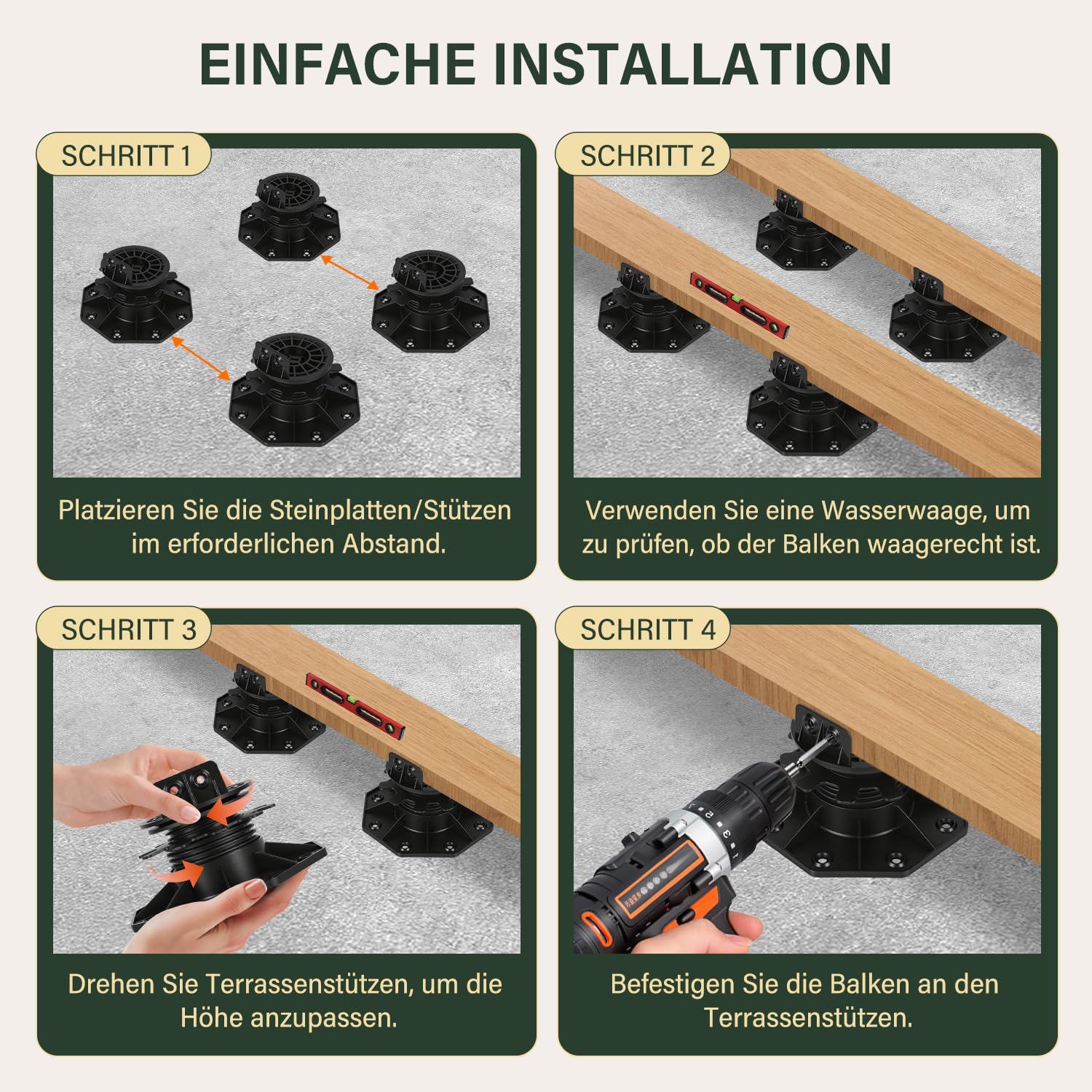 Stelzlager Höhenverstellbar, 30 Stück 40-70mm Terrassenlager mit Gefälleausgleich 5% Stelzlager Stellfuß, für Terrassenplatten-Unterkonstruktion Holz, WPC und Stein