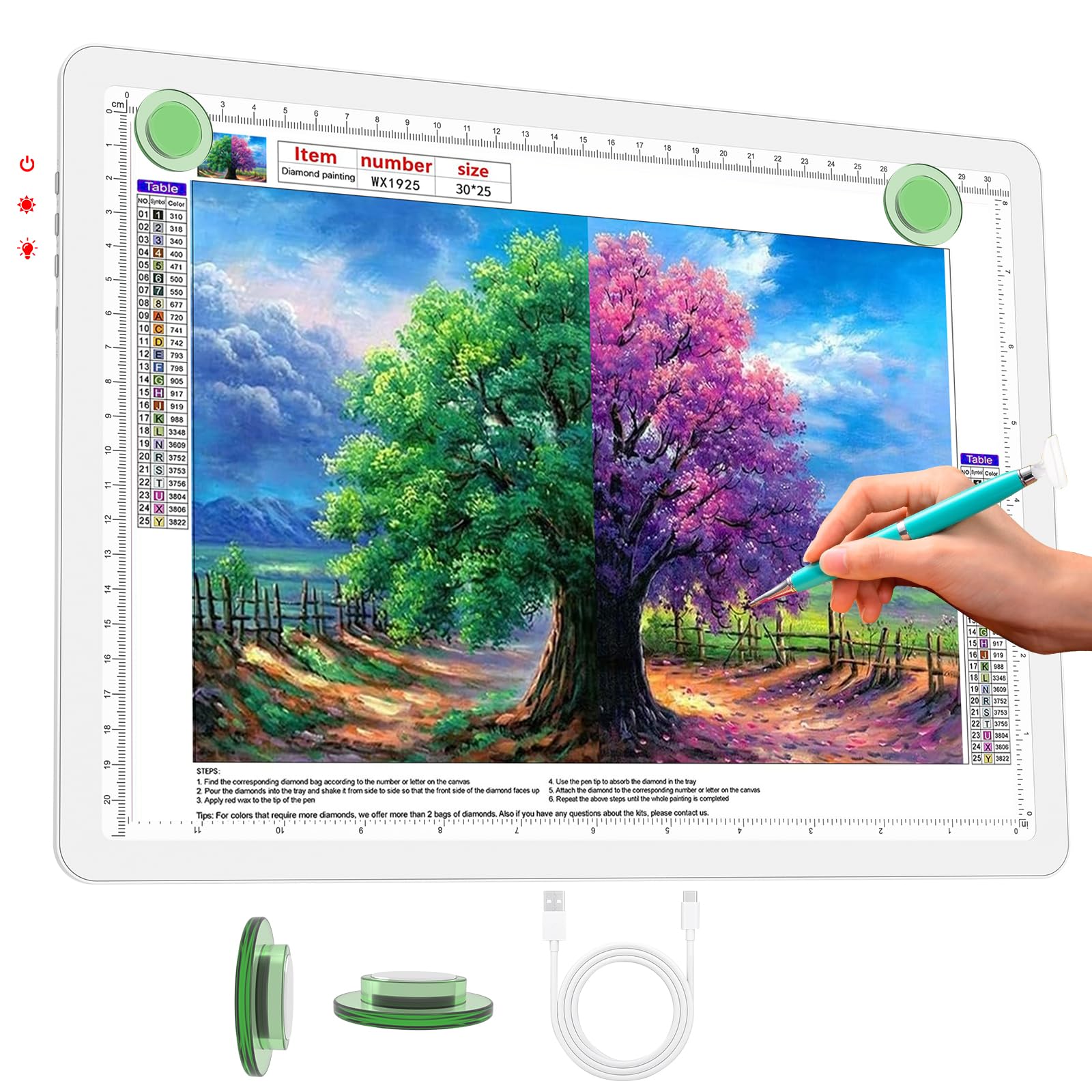 Phylosal Rechargeable A4 LED Light Pad for Diamond Painting, Ultra-Thin Magnetic Tracing Light Box for Drawing, Diamond Art Light Board with Side Button, Super Bright Light Table for Sketching (White)