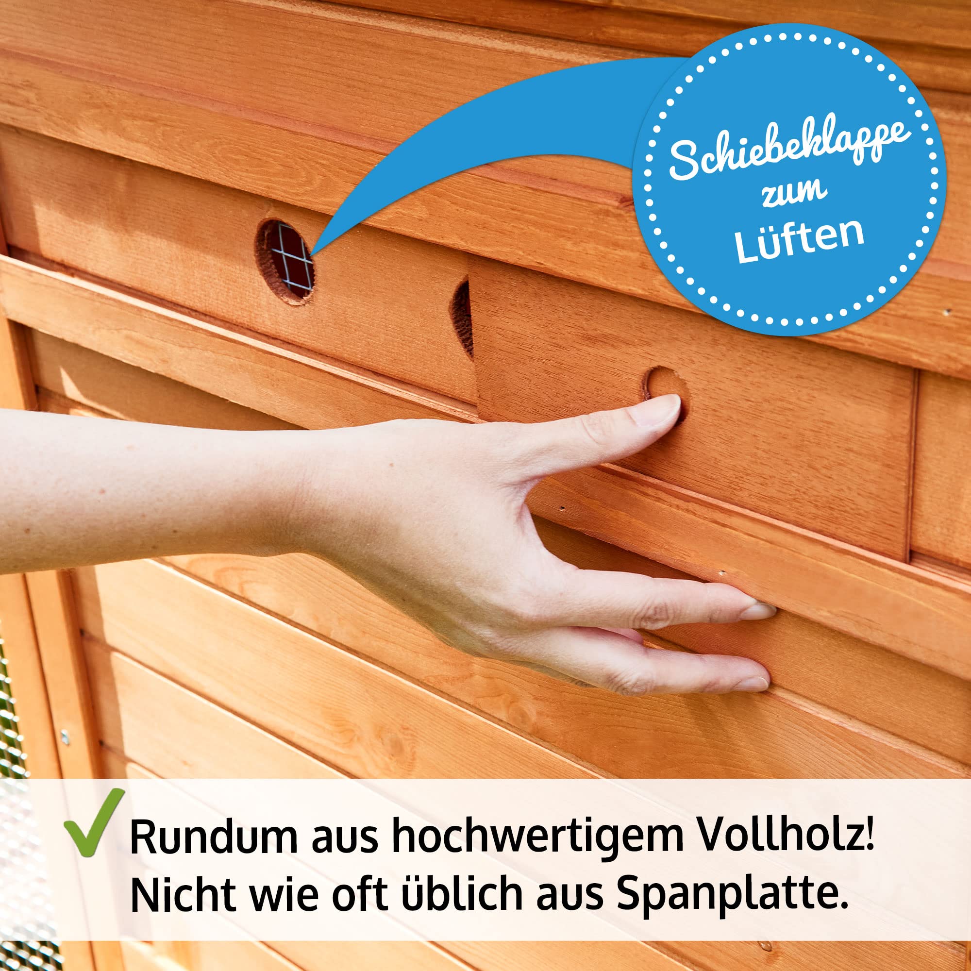 zooprinz großer Hühnerstall – Vollholz Hühnervoliere mit Nistkasten | Hühnerstall aus massivem Vollholz mit Nistkasten und Draht – schnell zu reinigen für Garten & Außengehege