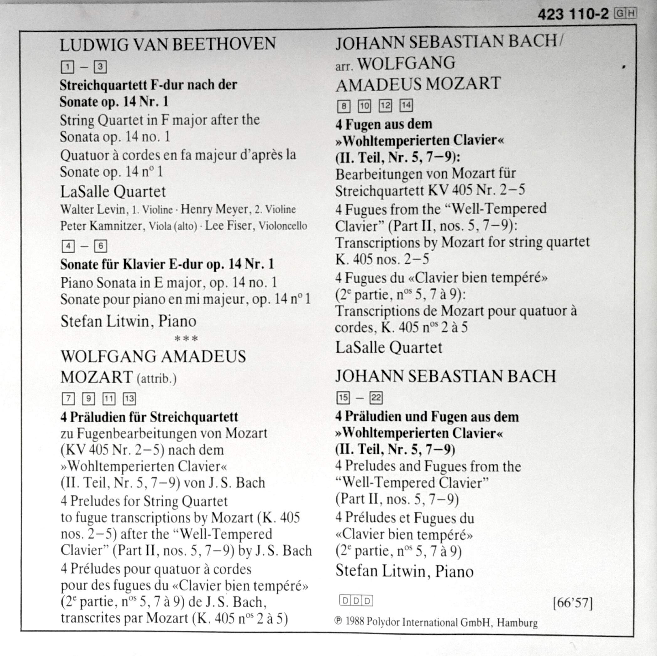 Beethoven/Mozart/Bach-Litwin-Sonates pour Piano