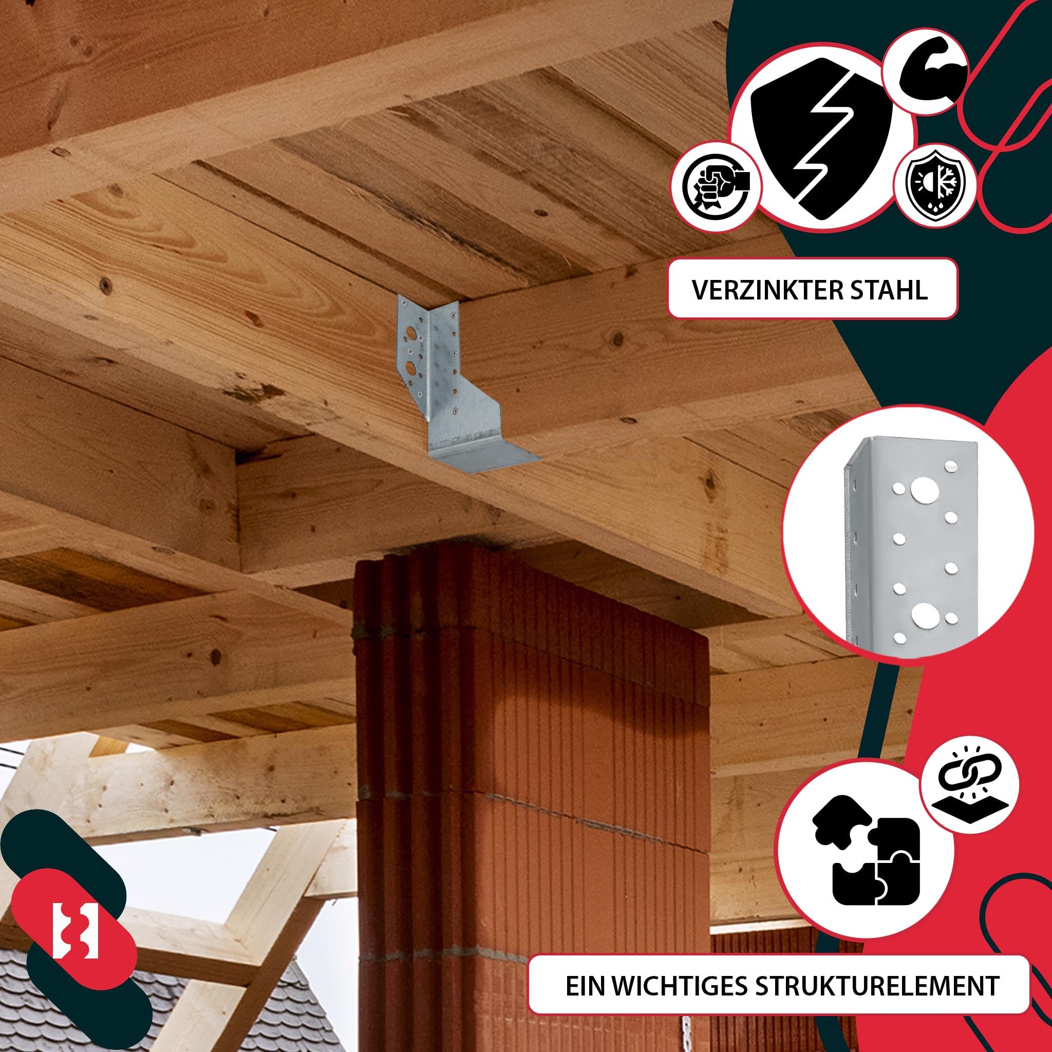 KOTARBAU Set di 10 scarpe per trave, 25 x 117 mm, connettori in legno in acciaio zincato