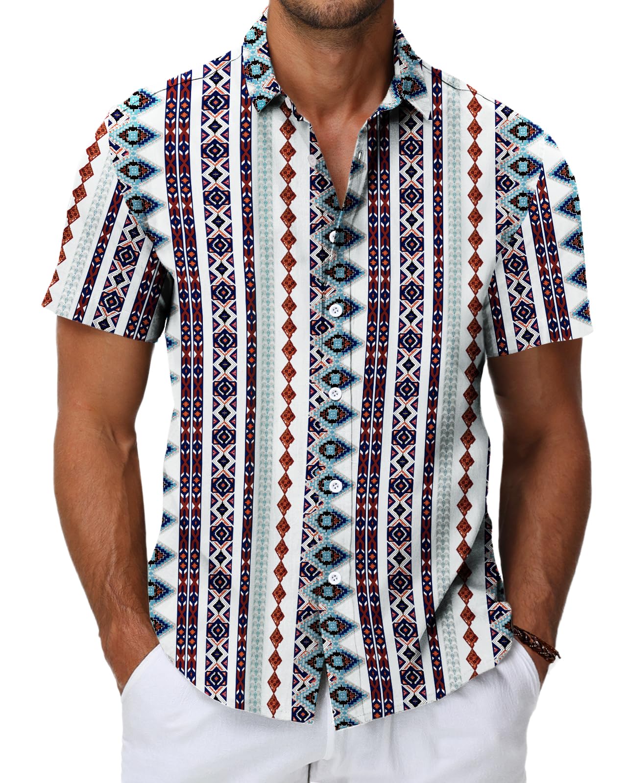 HMIYA Hawaii Hemd für Herren - 100% Baumwolle Vintage Kurzarmhemd - Unisex Sommerbutton-Down mit Allover-Print, Strandurlaub & Freizeit
