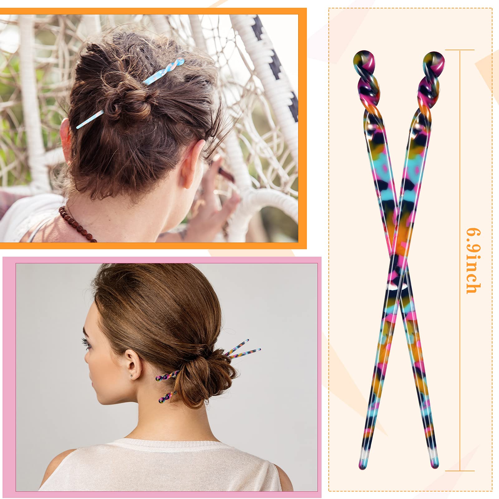 12 Piece Acetate Hair Sticks for Long Hair Styling Accessories Amazon.com : 12 Pieces Acetate Hair Sticks Styling Hair  main image 2