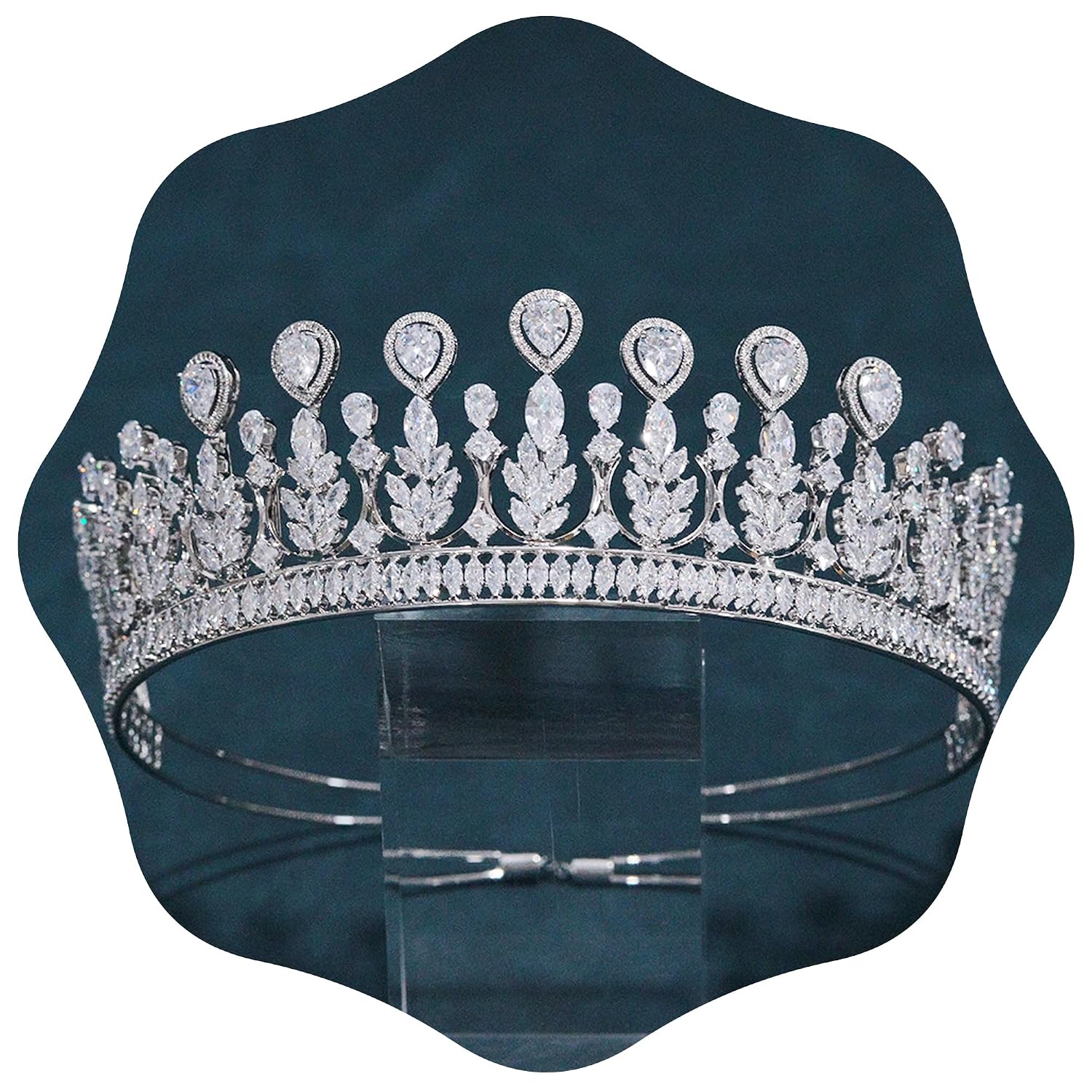 Large CZ Tiaras and Crowns for Women Silver Birthday Crown Handmade Crystals Wedding Headpieces for Bride