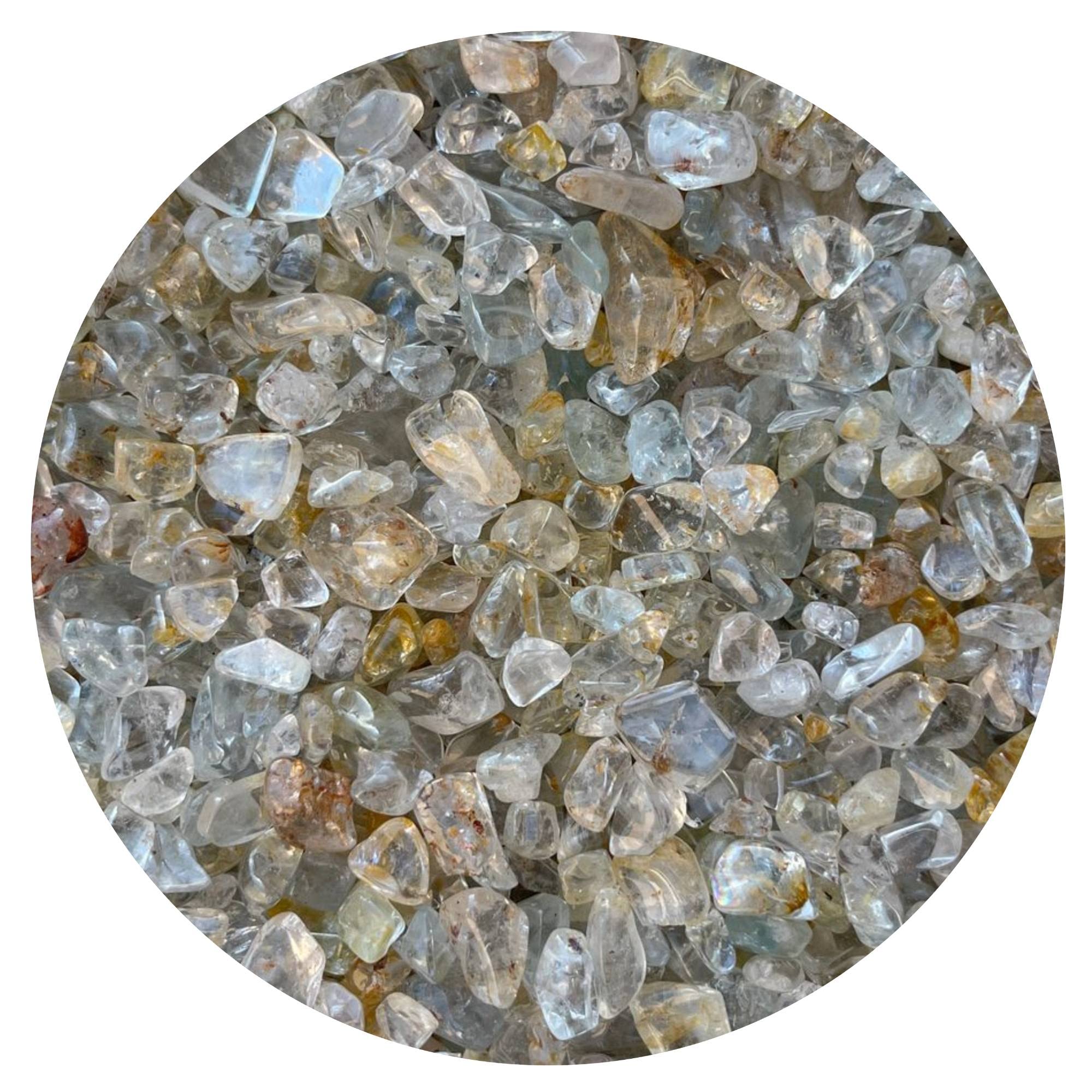 GAF TREASURES 2 oz Lot Natural Semi Tumbled Lemon Topaz Gemstone Chips, Lemon Topaz Crushed Mini Crystals, Undrilled Crystal Chips