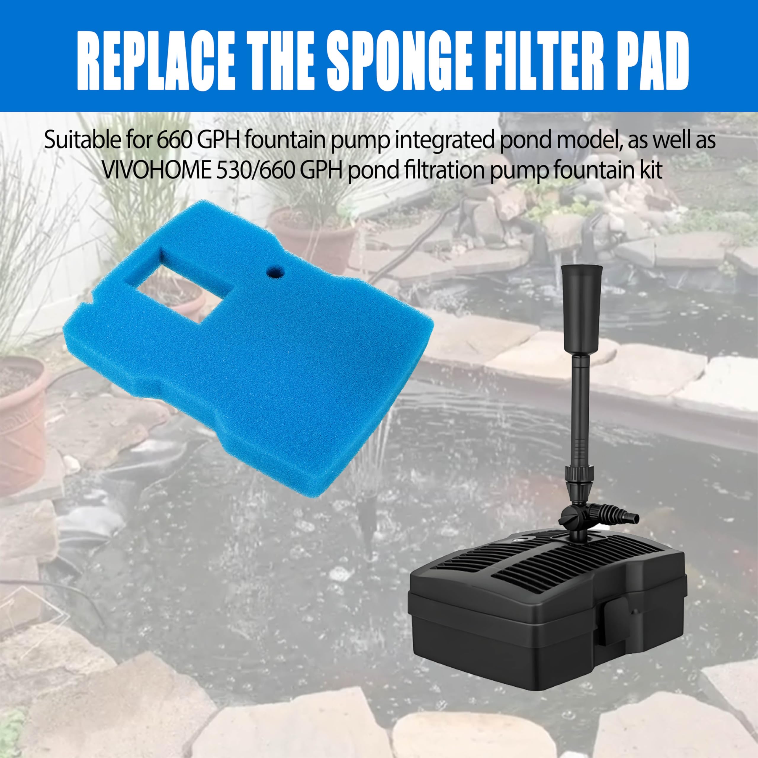 Spugna di ricambio per pompa per laghetto VIVOHOME 530 e 660 GPH, filtro per pompa per laghetto, 4 pezzi