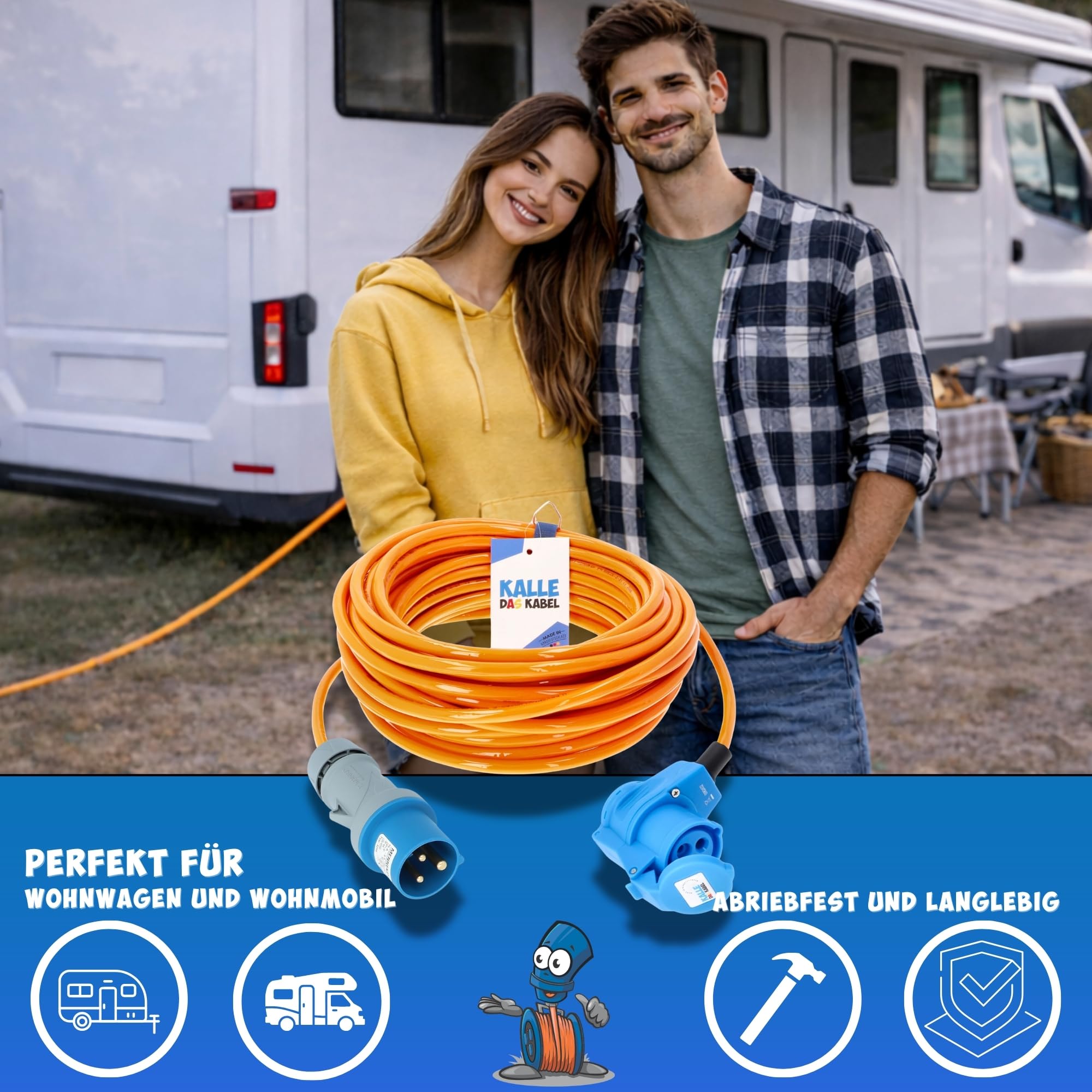 KALLE CEE Verlängerung 2,5mm² Winkel 15 Meter Vollpur-Premium-Leitung Industrie BAU Boot Camping