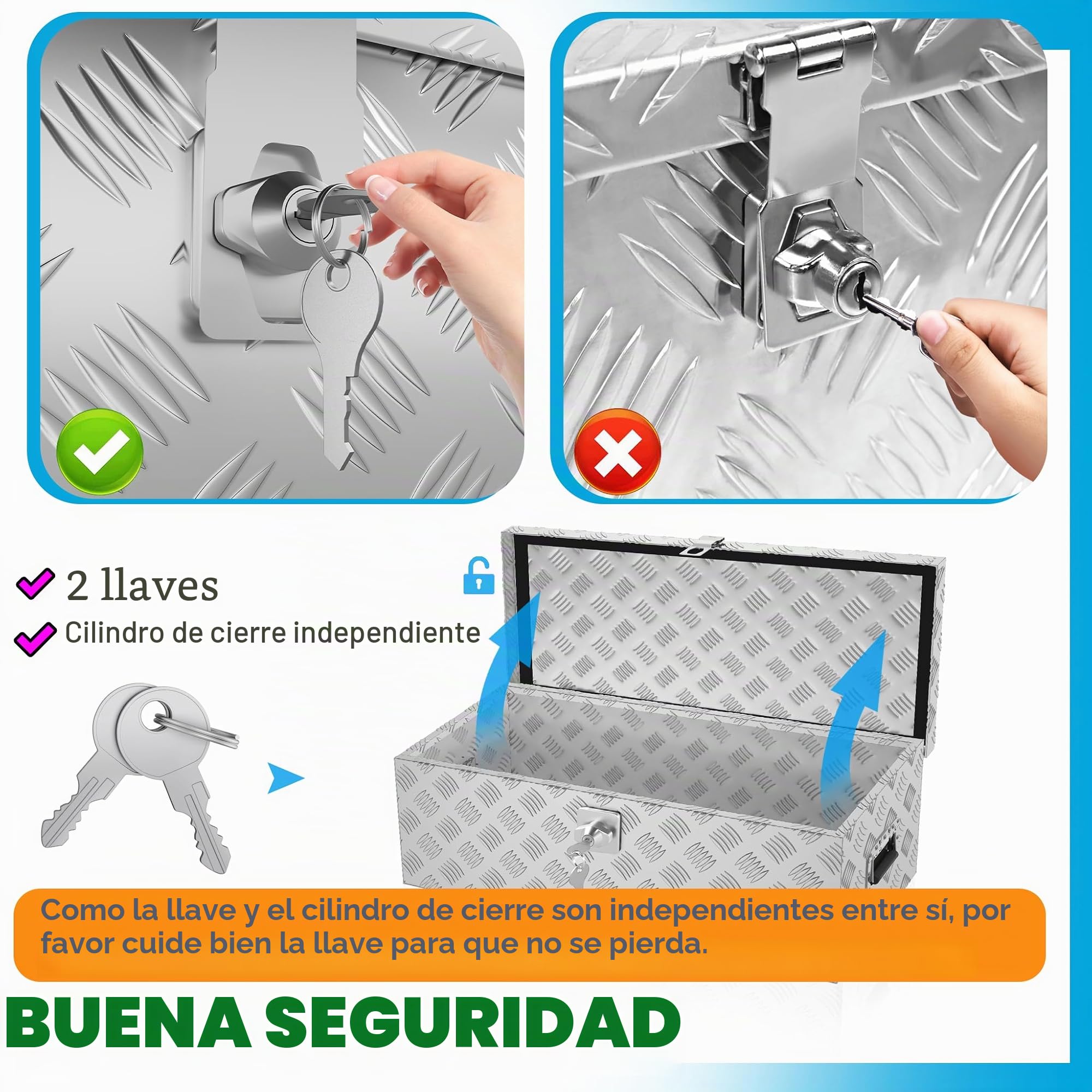 Froadp Caja de aluminio con tapa, 800 x 220 x 225 mm, caja de herramientas con cerradura, impermeable, de aluminio, para herramientas, camping y almacenamiento (plata)
