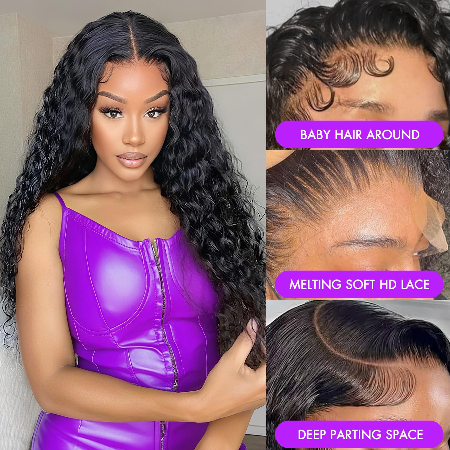 Amazon.com : FDSAFEF 34 Inch Deep Wave Lace Front Wigs Human 