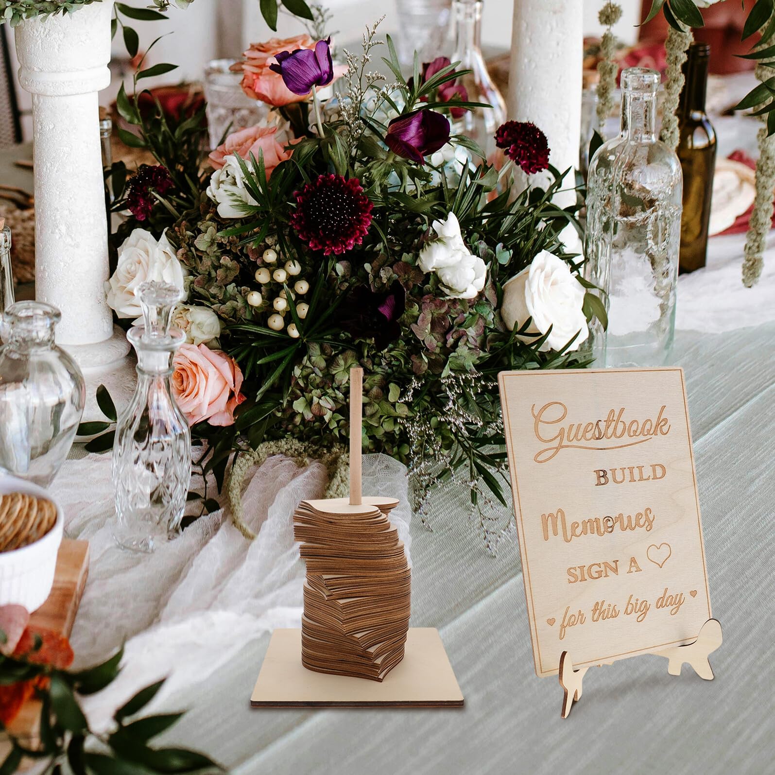 TOYANDONA Libro de Firmas para Bodas Madera en Forma de Corazón Decoración para Recepción de Boda Boho Accesorio Decorativo Versátil Detalle Personalizado para Invitados