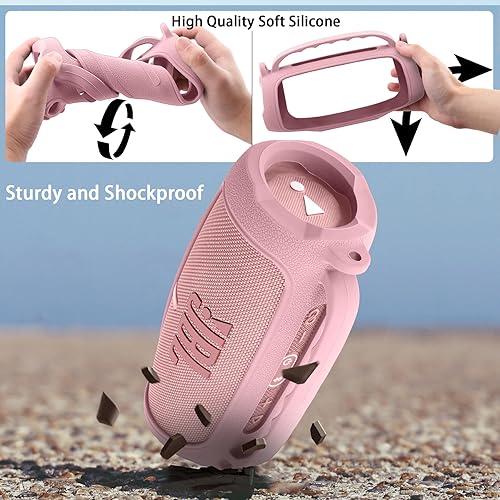 Miniatura 5 de co2CREA Funda de silicona para altavoz Bluetooth portátil impermeable JBL Charge 5, funda suave de viaje portátil con correa para el hombro, funda