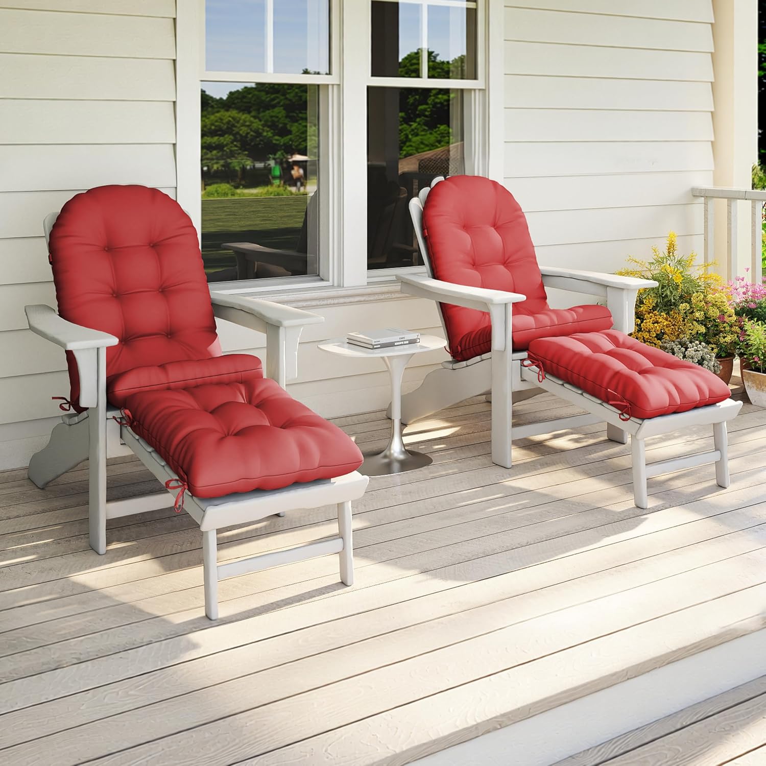 Adirondack Chair Cushion with Ottoman, Folding Adjustable Adirondack Seat Cushions, Waterproof Adirondack Patio Chair Pads for Garden, Deck, or Poolside, Small-Red-2