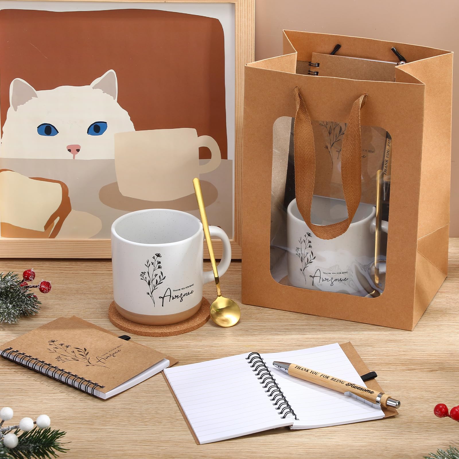 Vesici Set regalo di ringraziamento per i dipendenti, tazza da caffè con cucchiaio, diario ispiratore, penna a sfera, set regalo per colleghi, personale e insegnanti (36 pezzi)